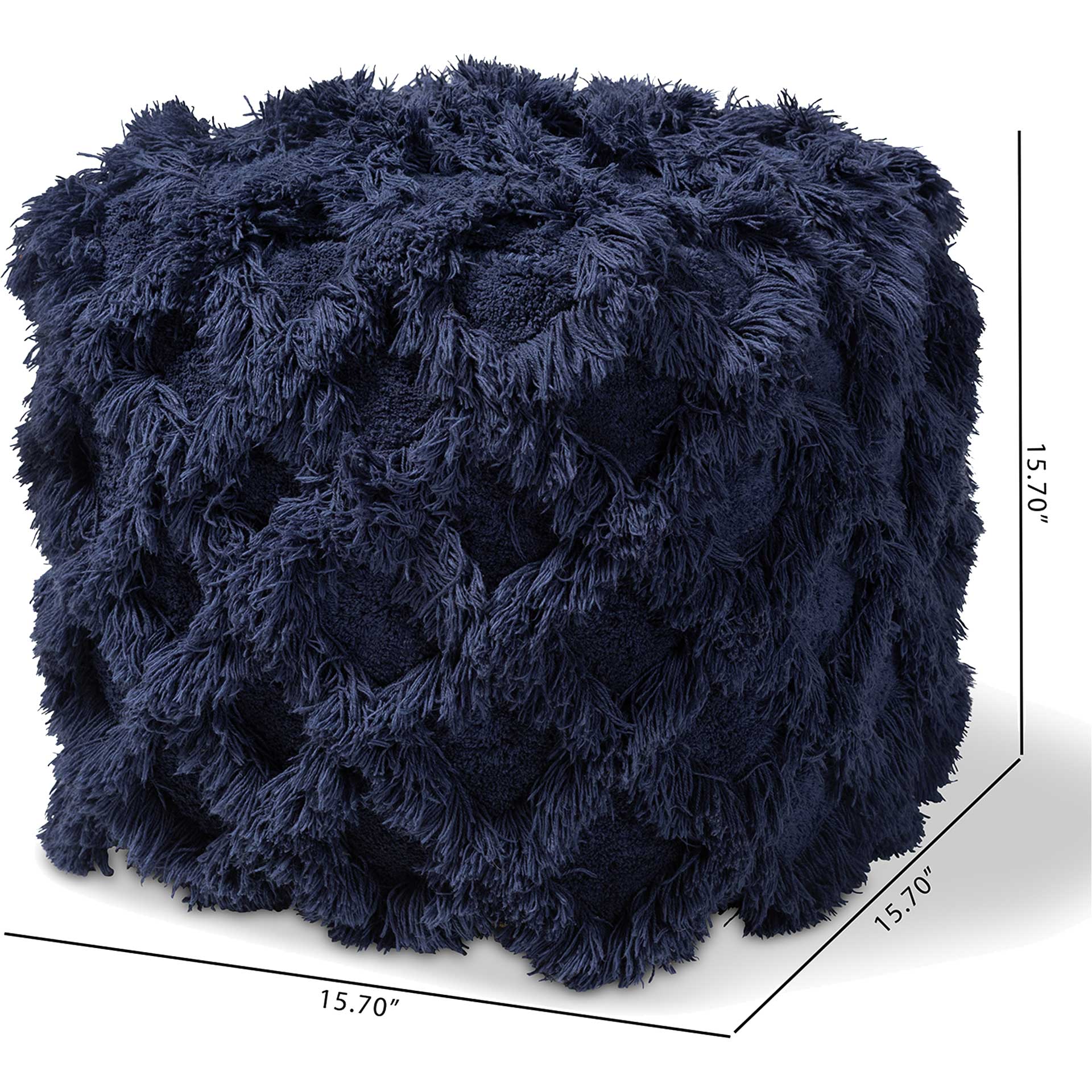 Ashley Handwoven Cotton Fringe Pouf Navy - Image 4