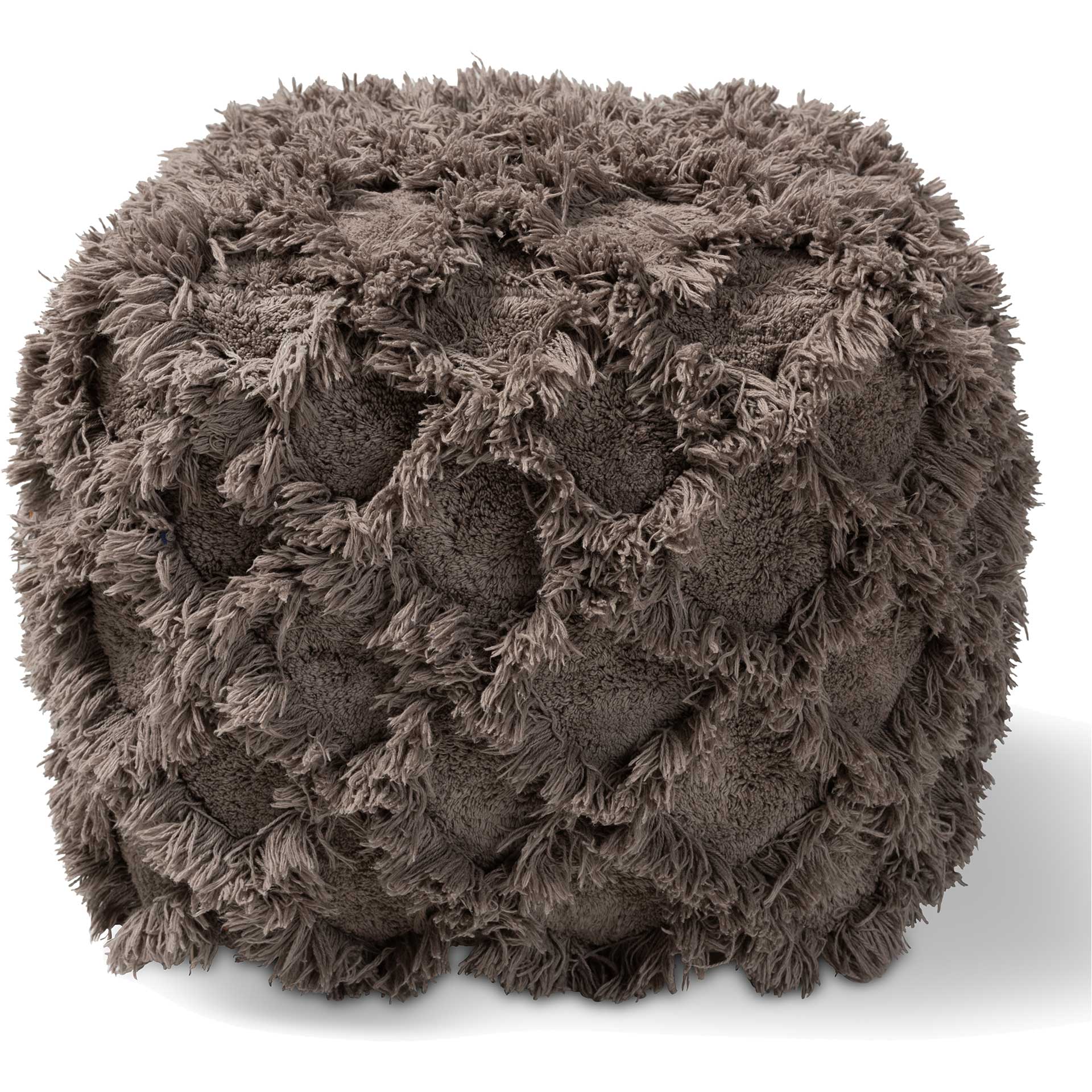 Ashley Handwoven Cotton Fringe Pouf Taupe - Image 2