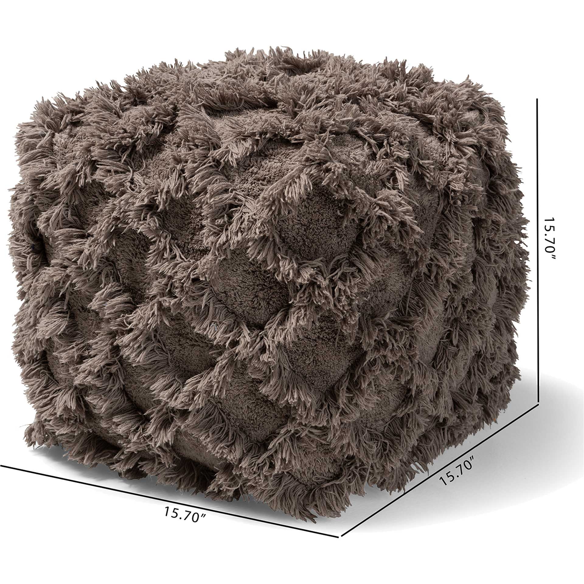 Ashley Handwoven Cotton Fringe Pouf Taupe - Image 4