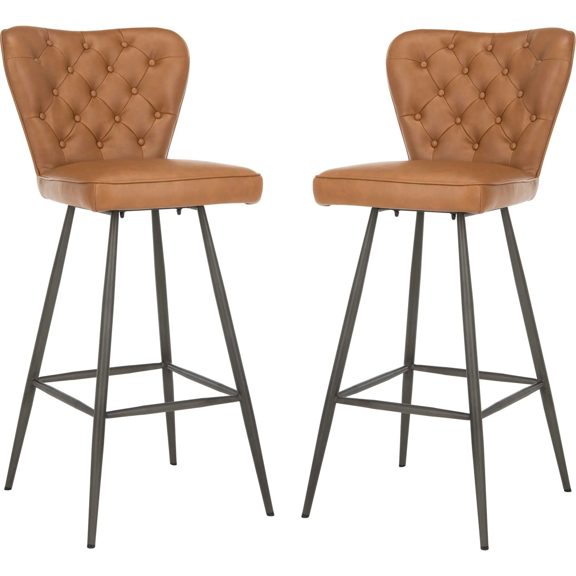 Ashlynn Leather Tufted Bar Stool Camel/Black (Set of 2) - Image 2