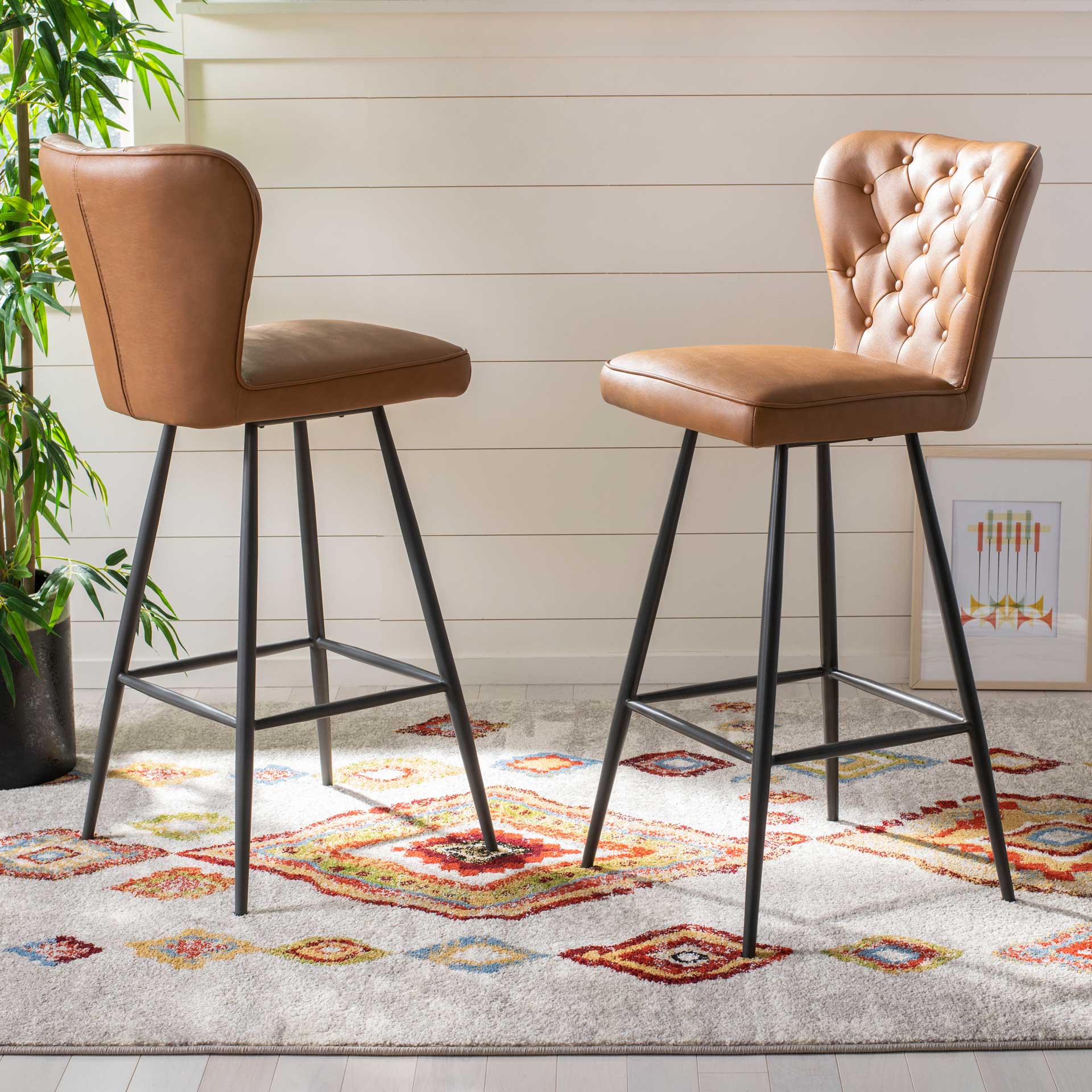 Ashlynn Leather Tufted Bar Stool Camel/Black (Set of 2) - Image 9