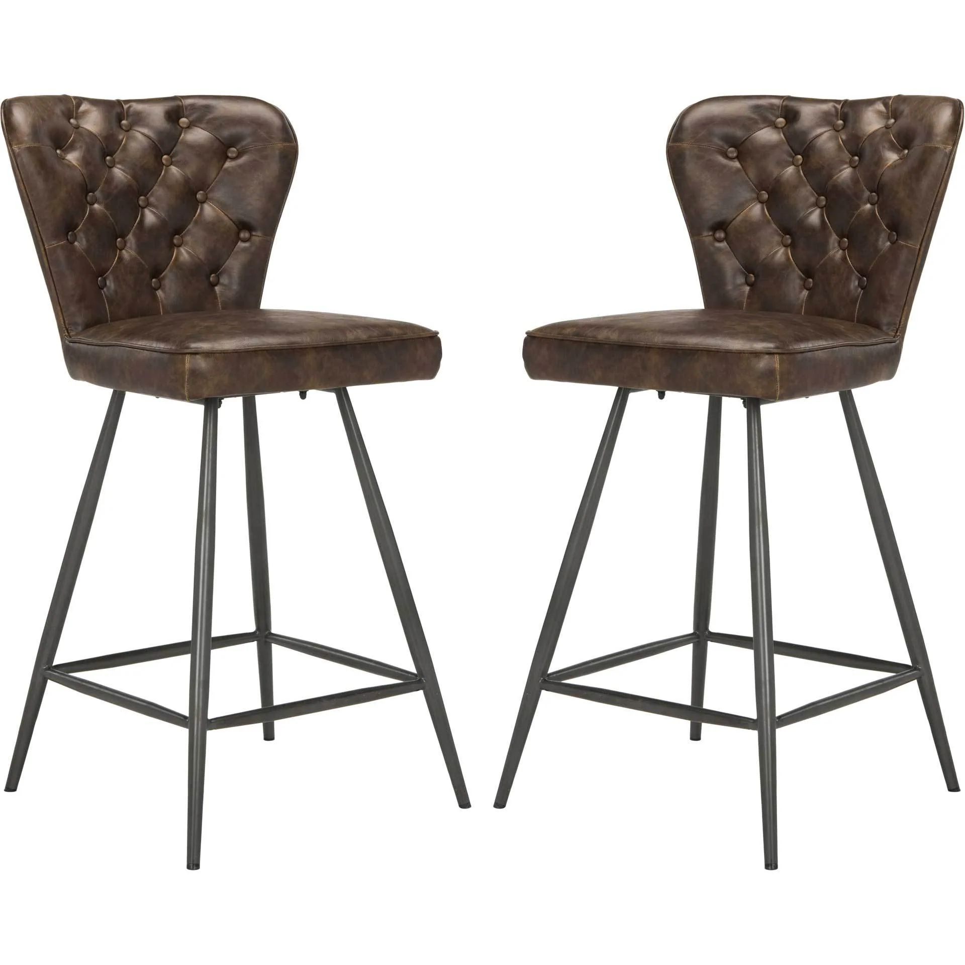 Aster Leather Counter Stool Brown (Set of 2) - Image 2