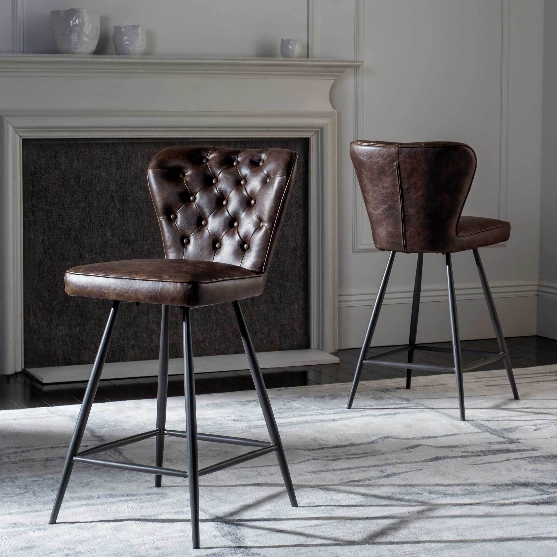 Aster Leather Counter Stool Brown (Set of 2) - Image 7