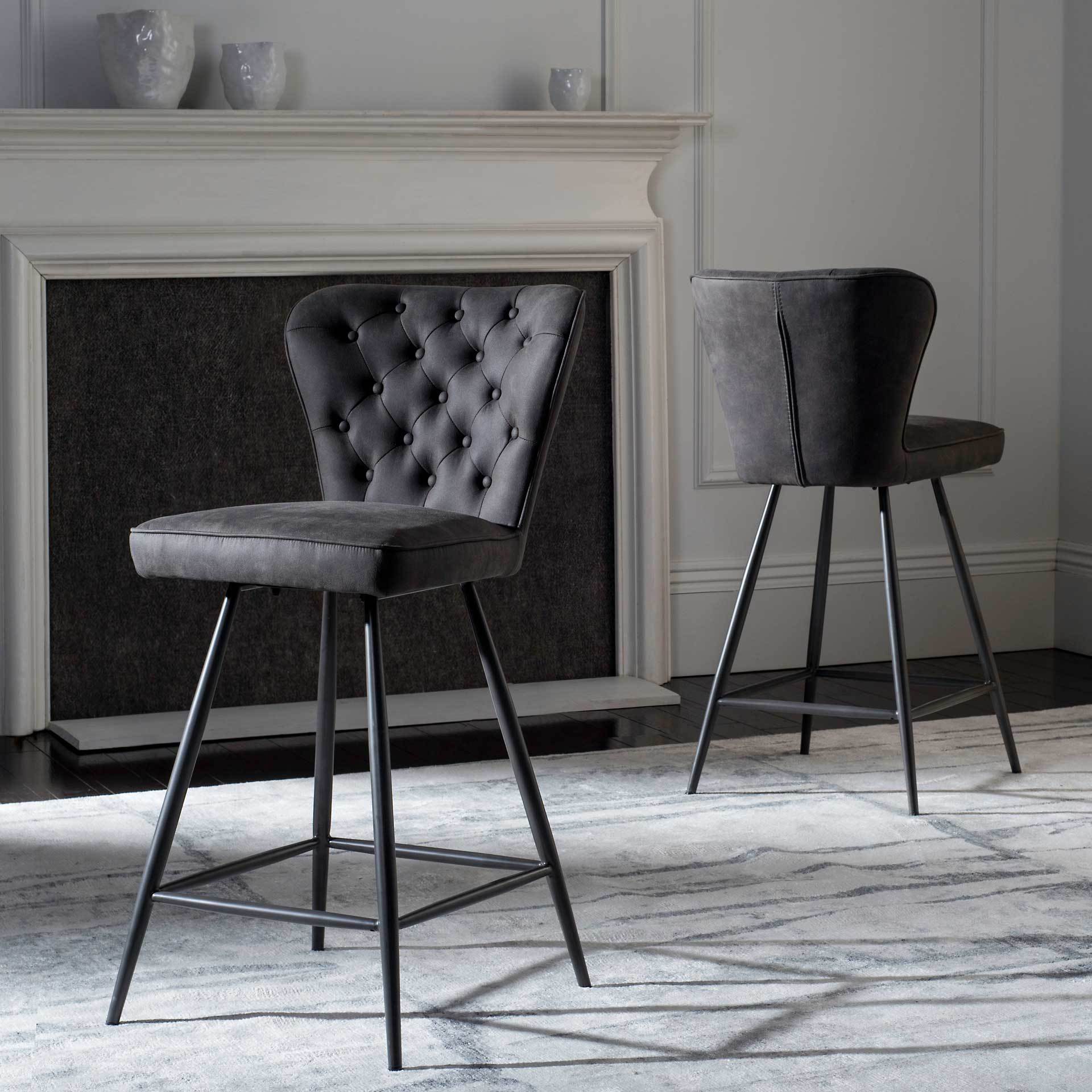 Aster Leather Counter Stool Gray (Set of 2) - Image 7
