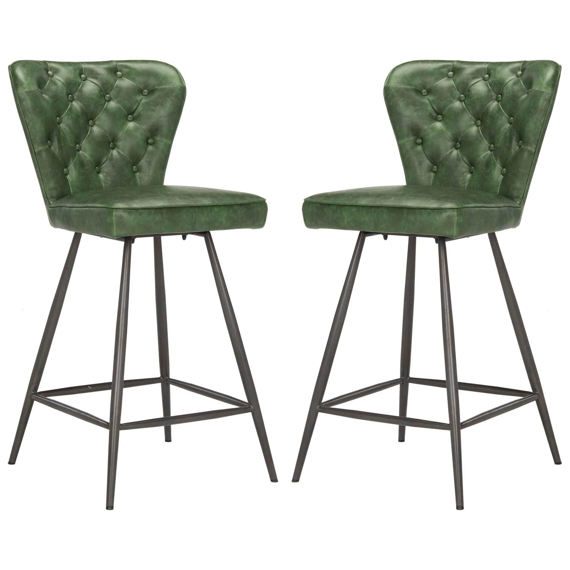 Aster Leather Counter Stool Green (Set of 2) - Image 2
