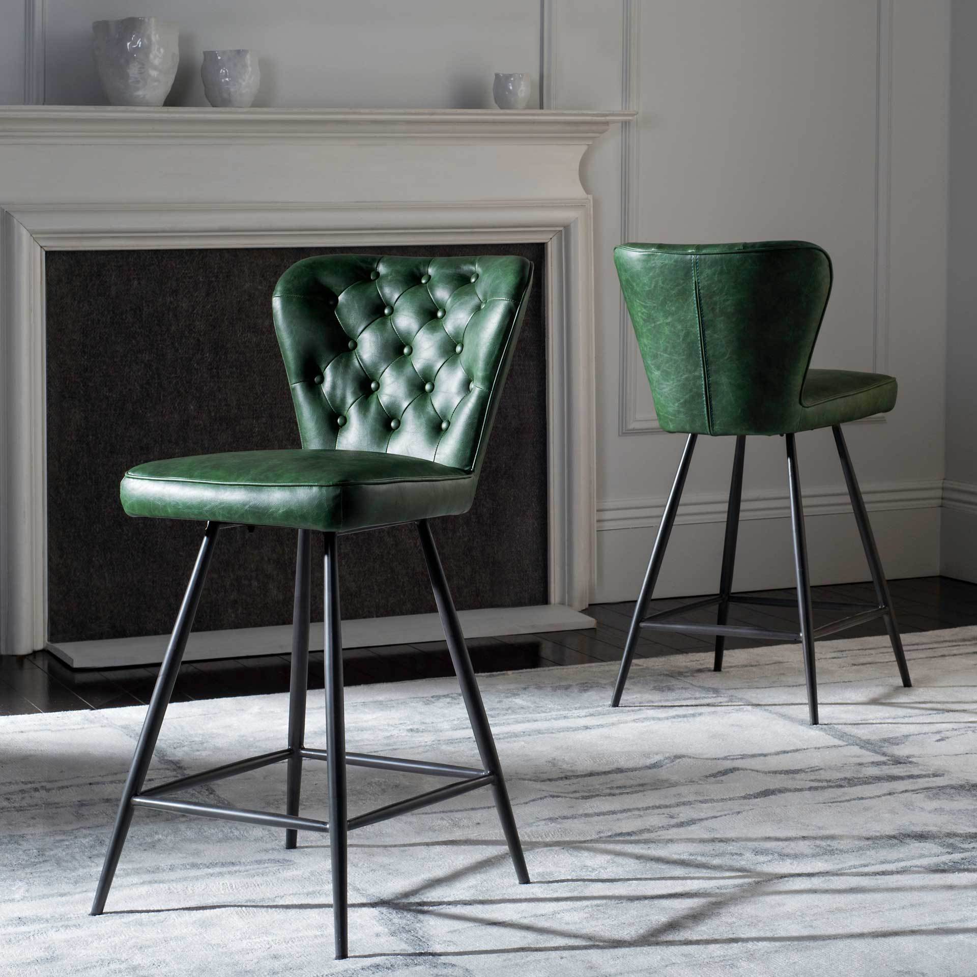 Aster Leather Counter Stool Green (Set of 2) - Image 7