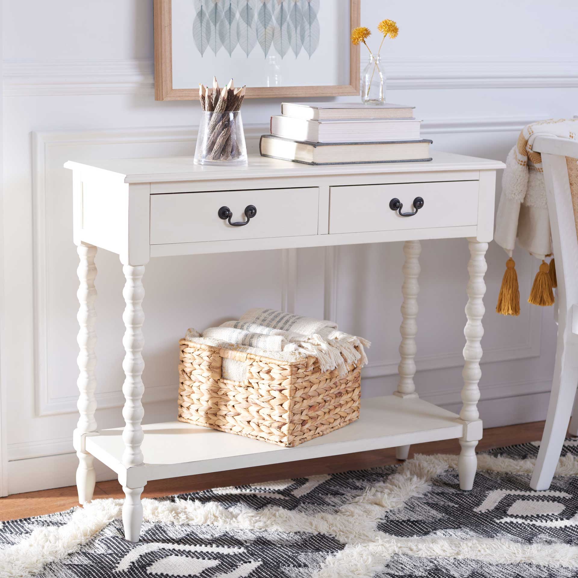 Atalia 2 Drawer Console Table Distressed White - Image 7