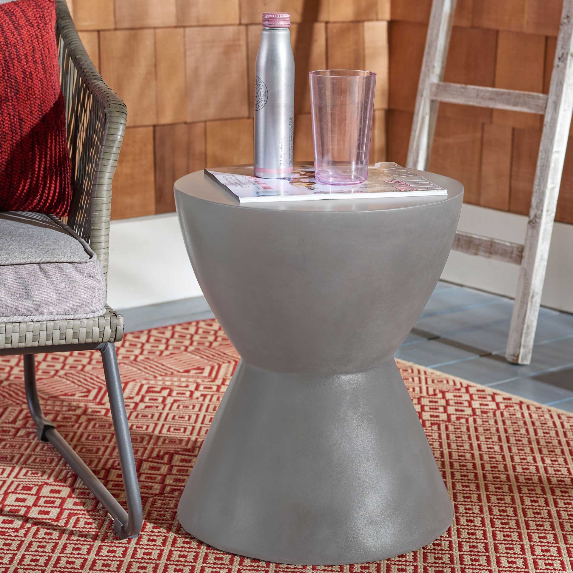 Atalia Modern Concrete Round Accent Table Dark Gray - Image 4