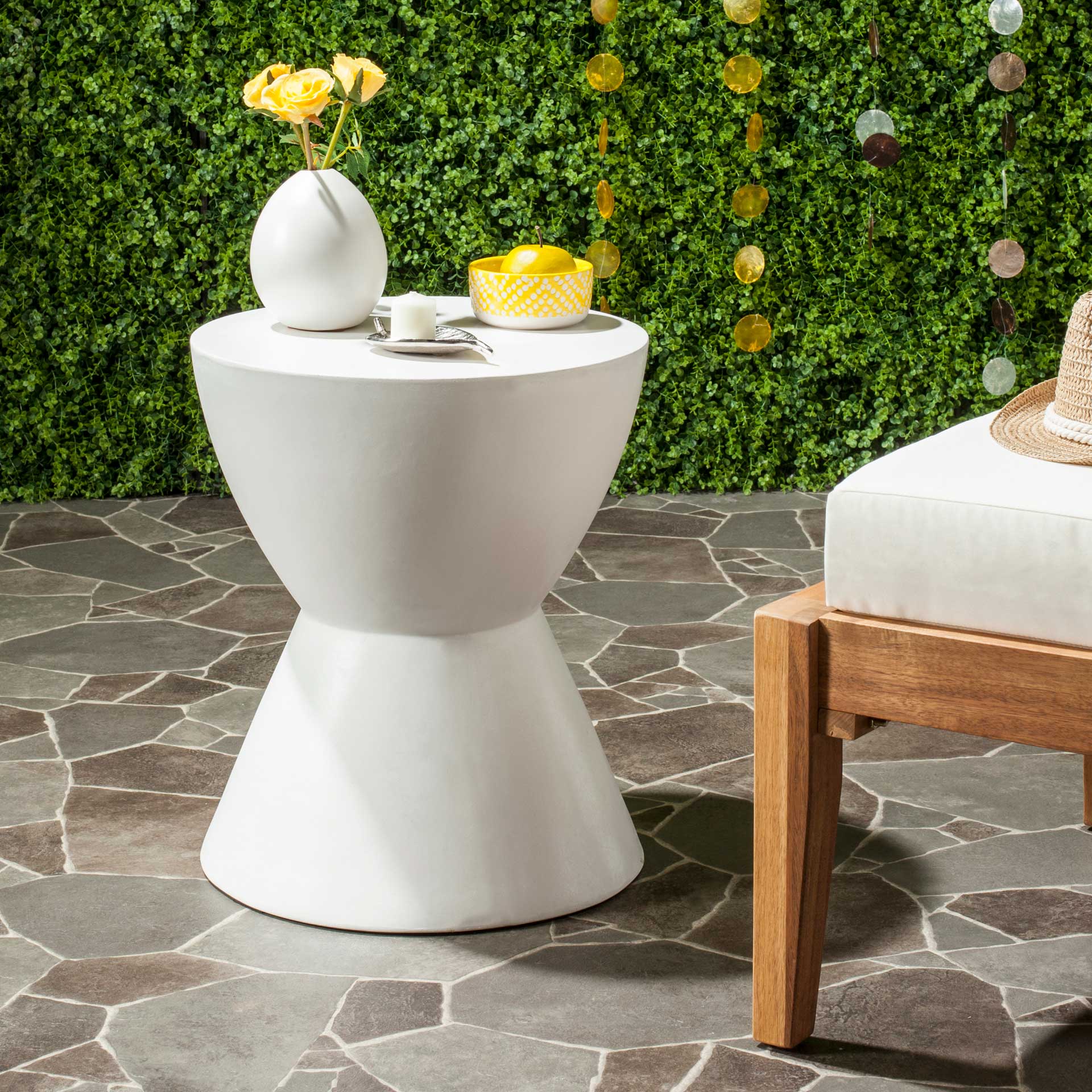 Atalia Modern Concrete Round Accent Table Ivory - Image 3