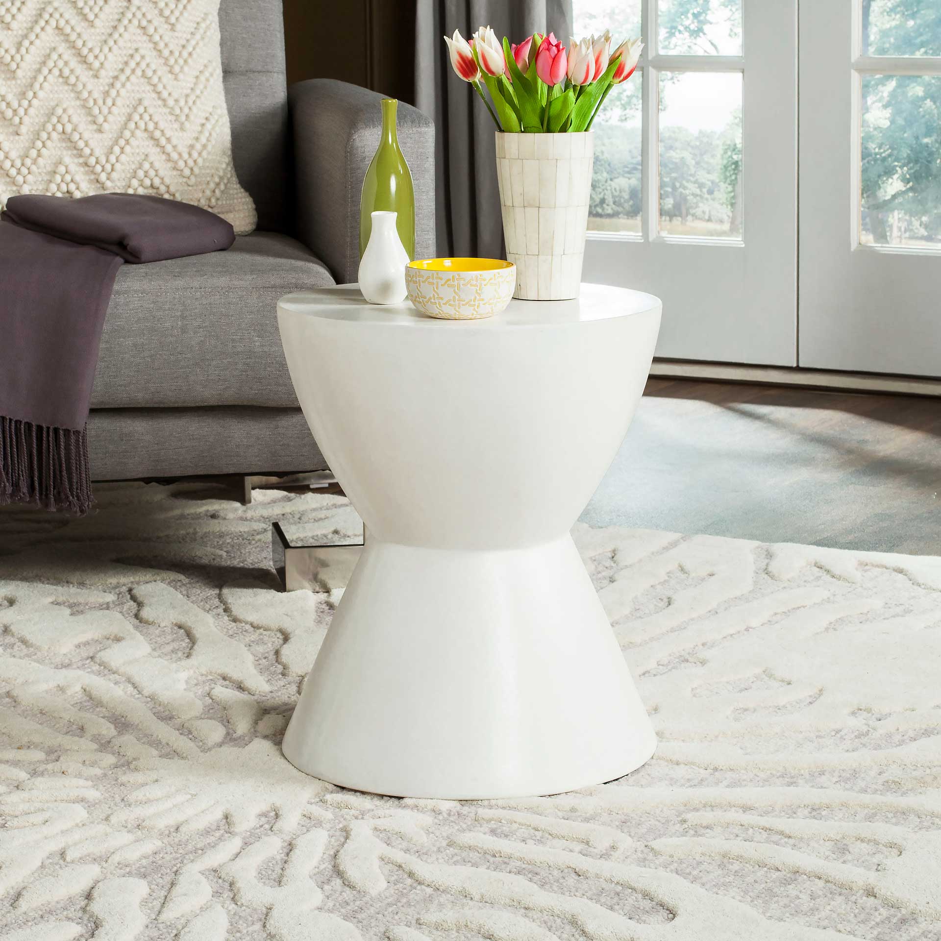 Atalia Modern Concrete Round Accent Table Ivory - Image 4