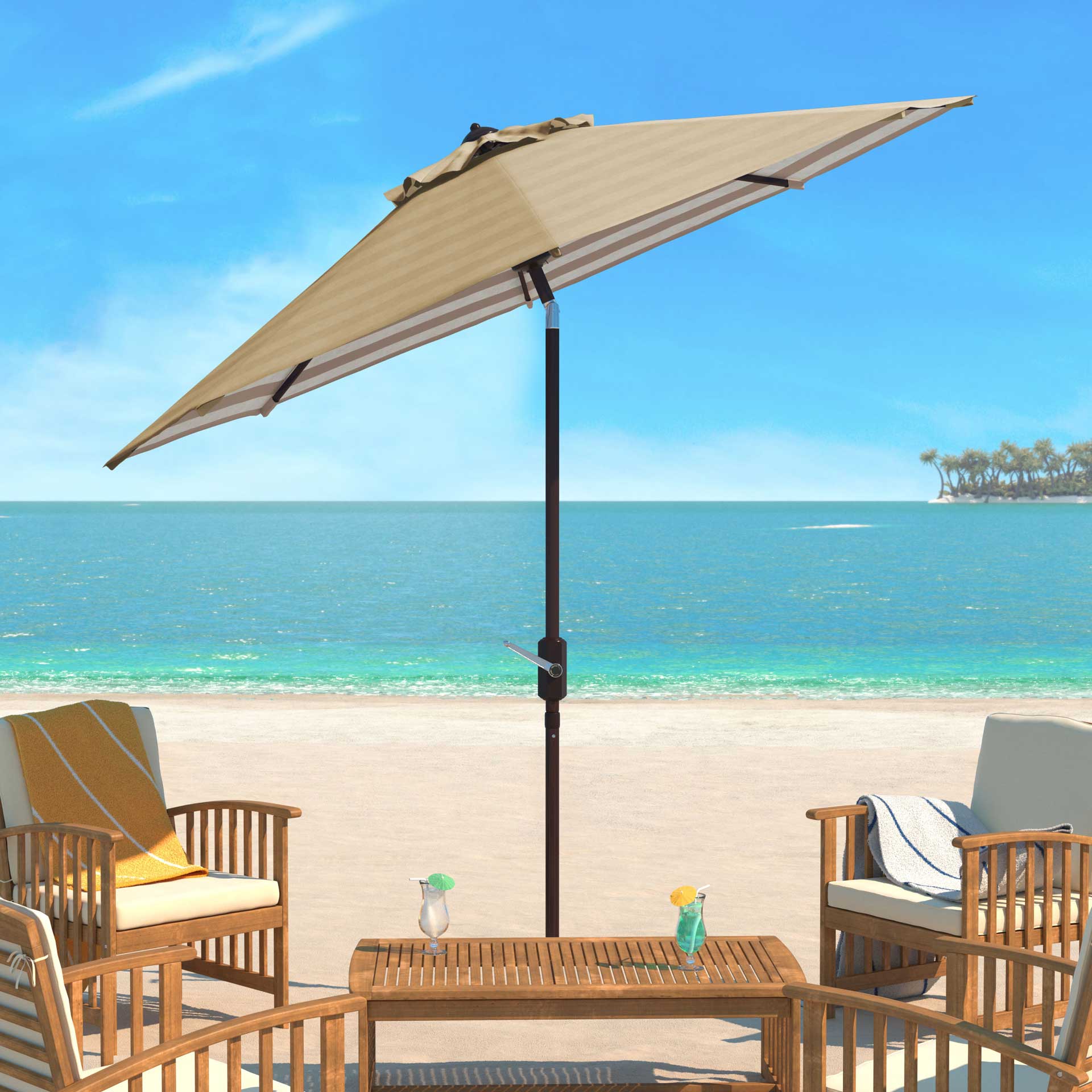 Atara Striped Outdoor Auto Tilt Umbrella Beige/White - Image 4