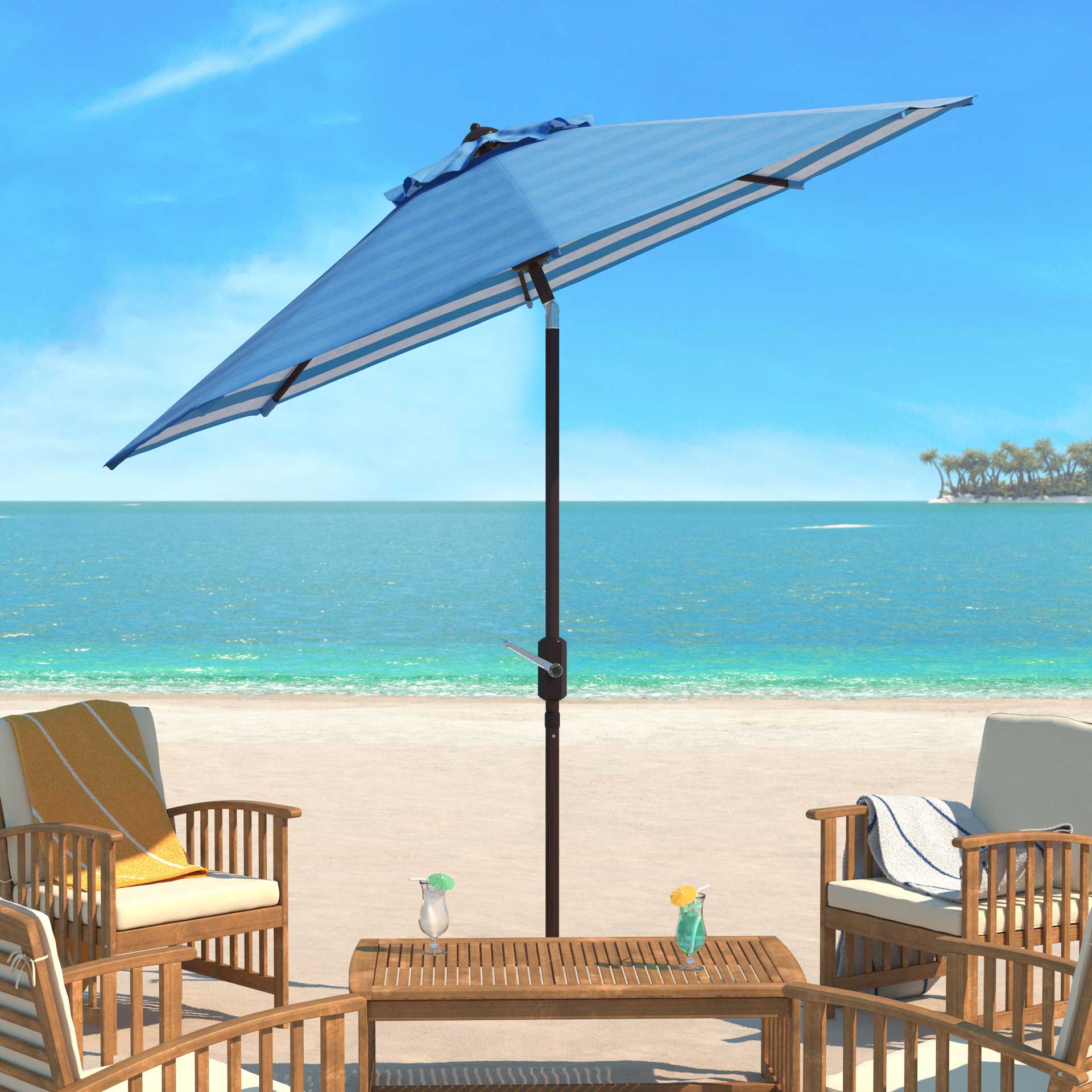 Atara Striped Outdoor Auto Tilt Umbrella Blue/White - Image 4