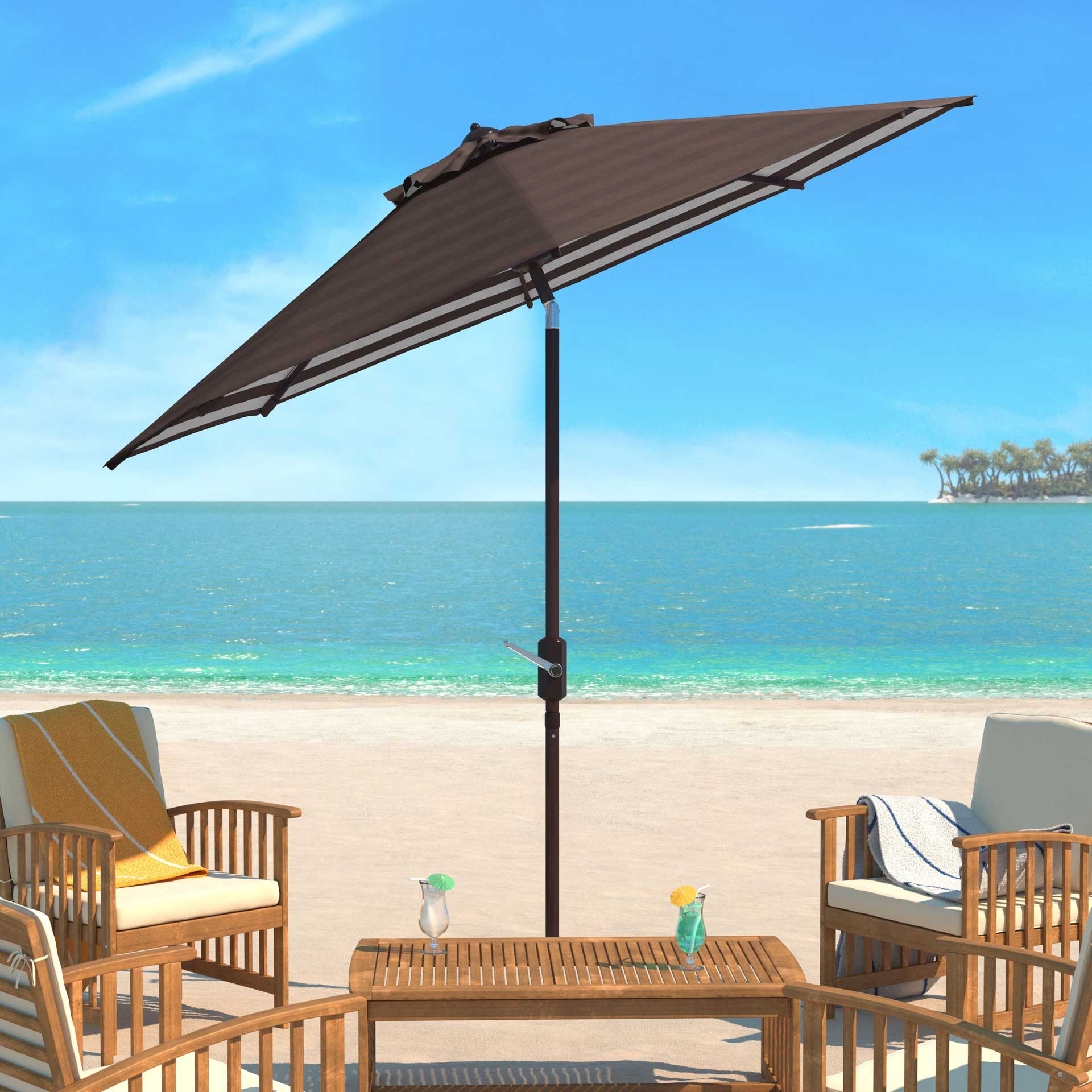 Atara Striped Outdoor Auto Tilt Umbrella Brown/White - Image 4