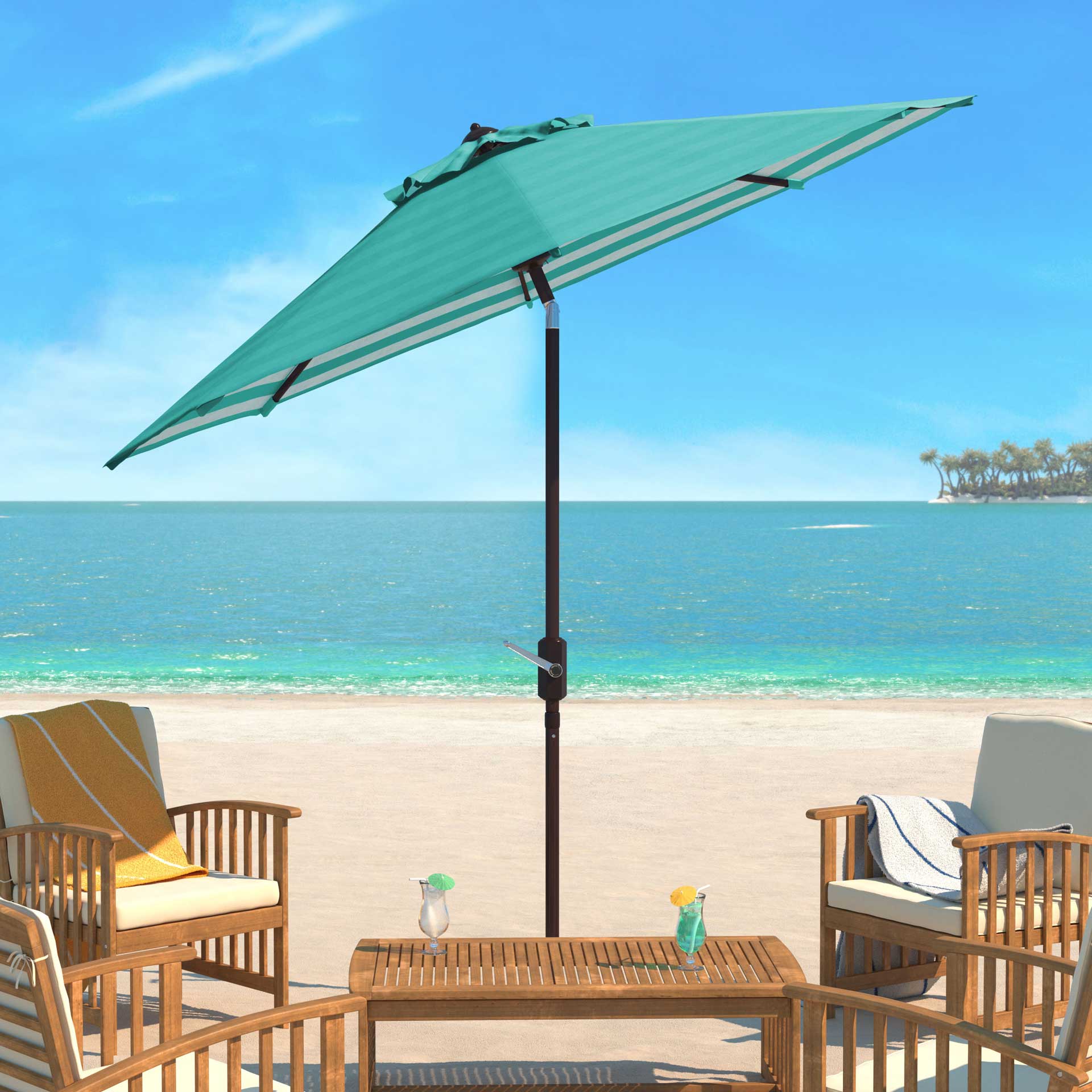 Atara Striped Outdoor Auto Tilt Umbrella Dark Green/White - Image 4