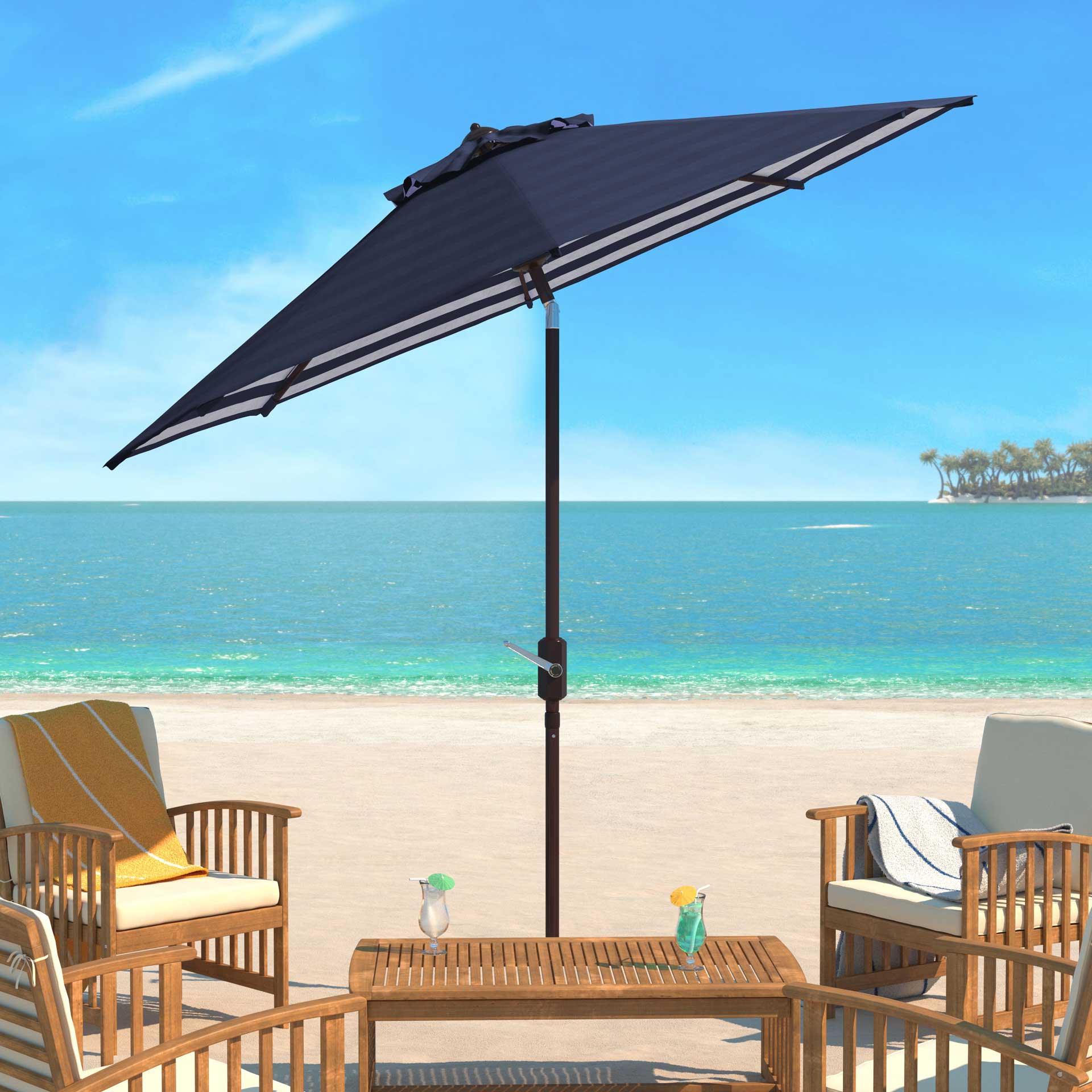 Atara Striped Outdoor Auto Tilt Umbrella Navy/White - Image 4