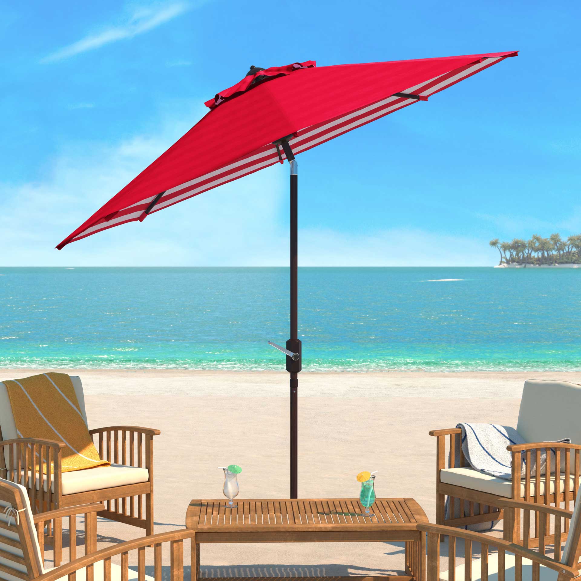 Atara Striped Outdoor Auto Tilt Umbrella Red/White - Image 4
