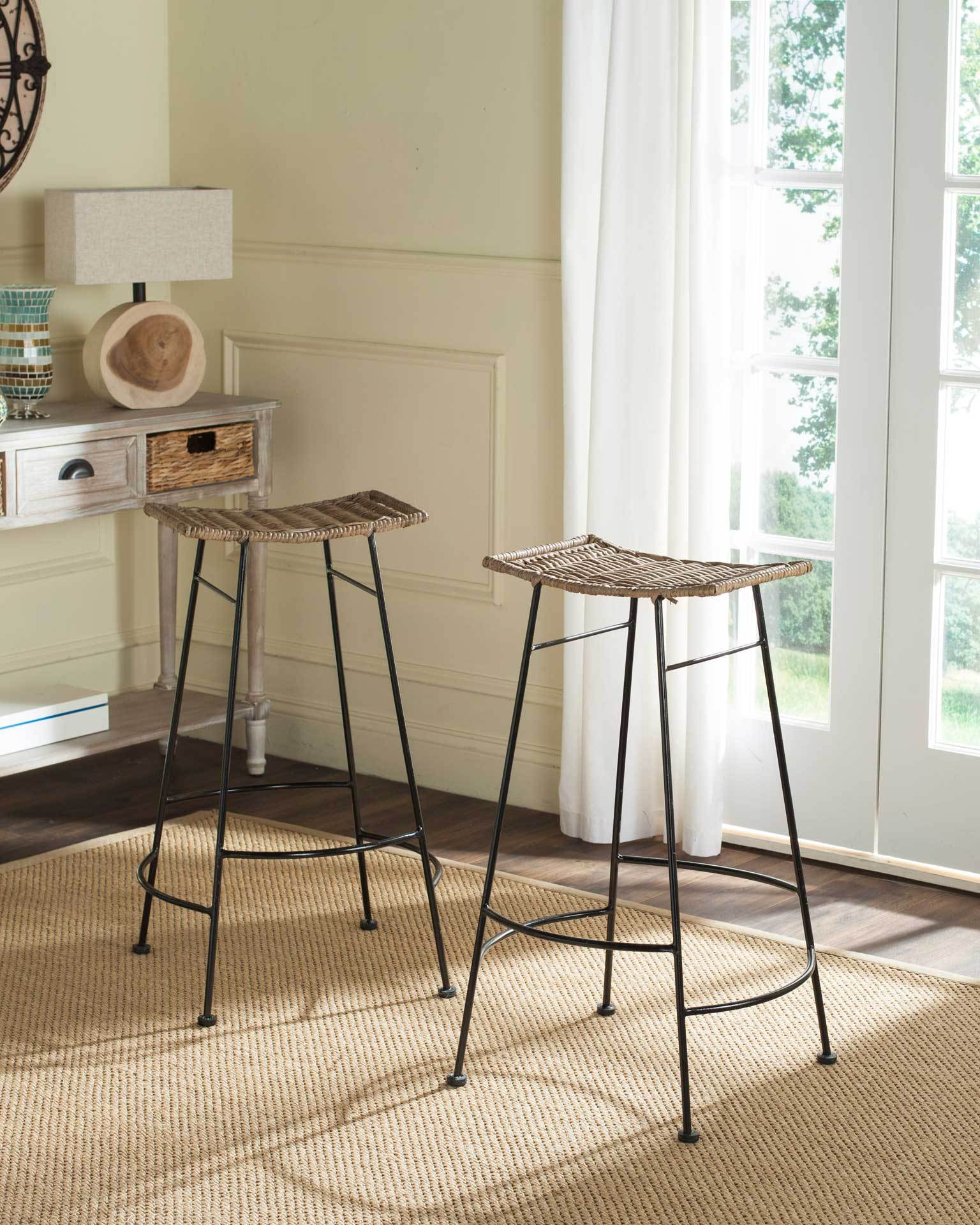 Athena Rattan Seat Bar Stool (Set of 2) - Image 4