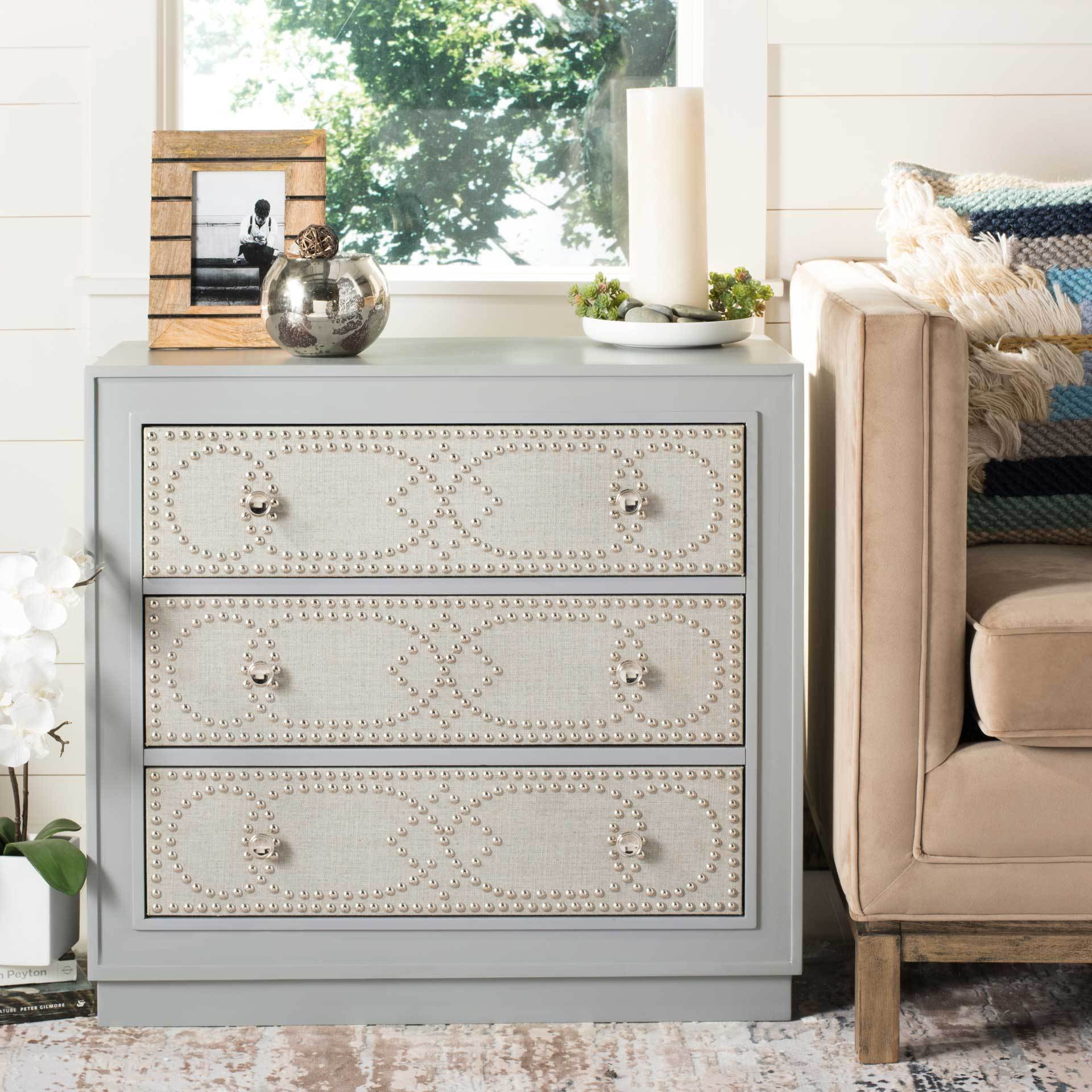 Aubrey 3 Drawer Chest Light Gray/Nickel - Image 4