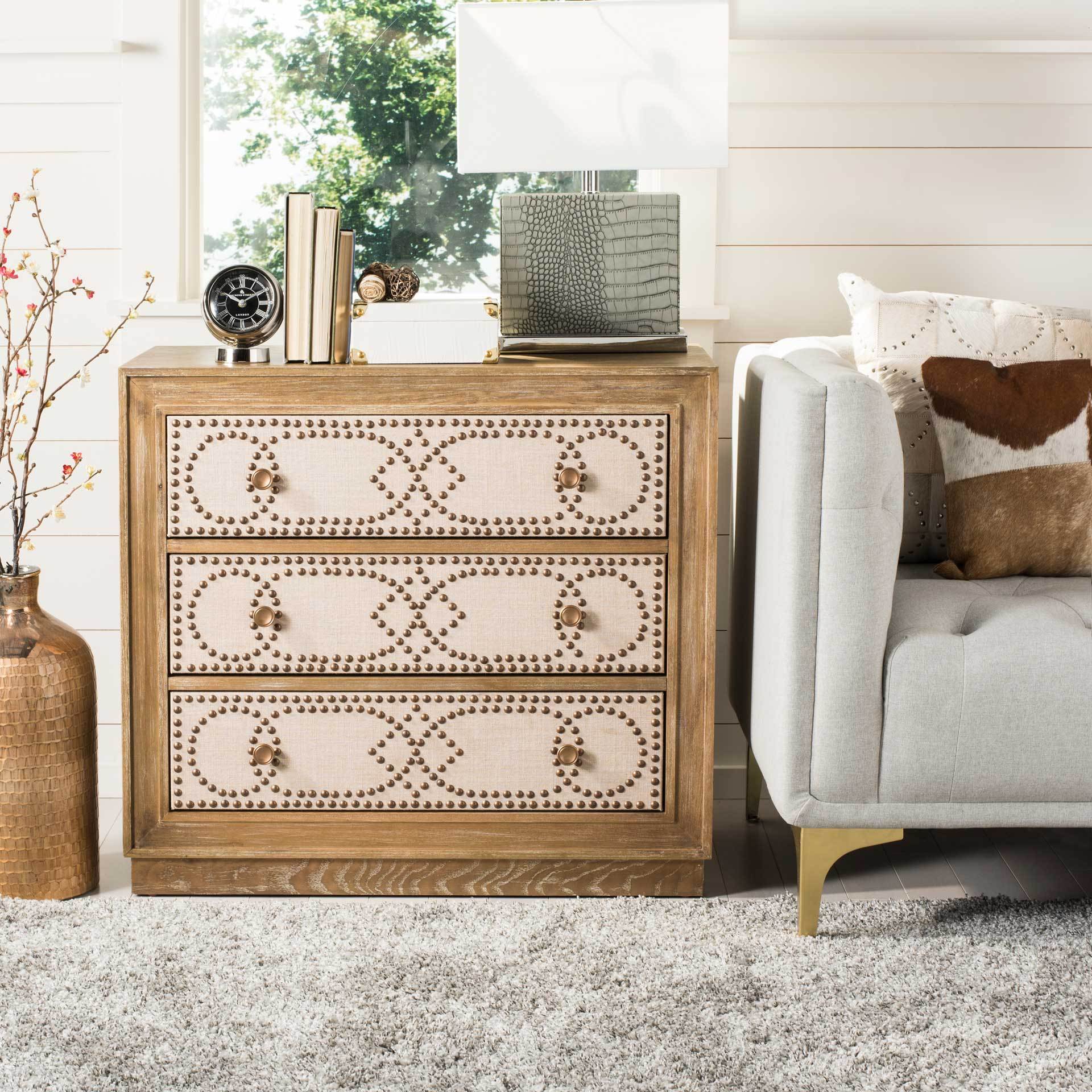 Aubrey 3 Drawer Chest Oak/Beige/Copper - Image 4