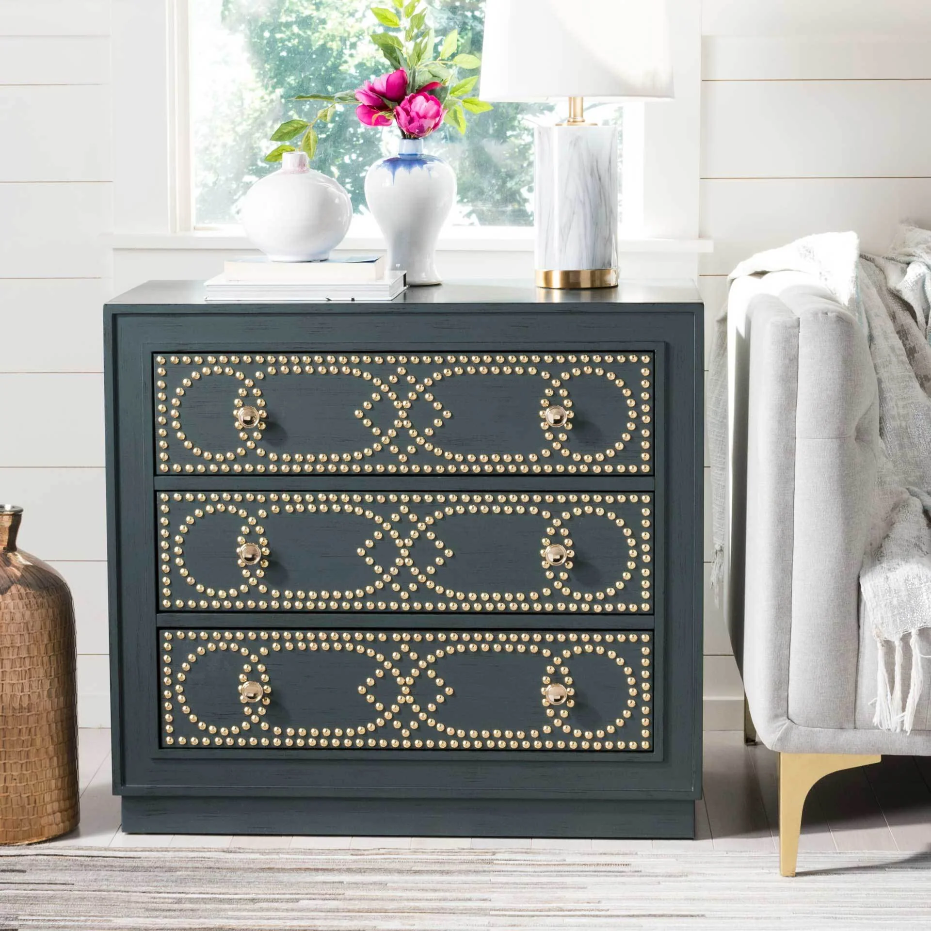 Aubrey 3 Drawer Chest Steel Teal/Gold - Image 5