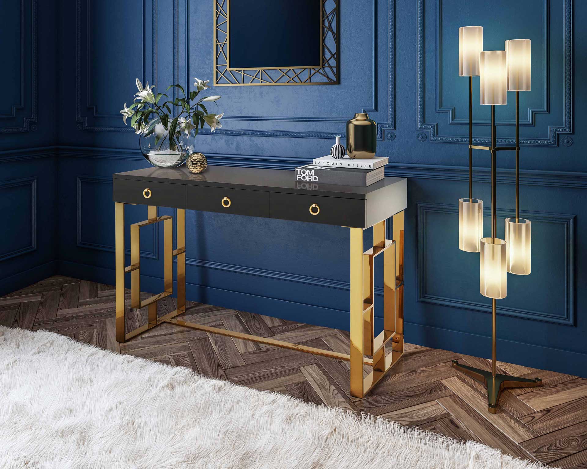 Audrina Lacquer Desk Gray - Image 9