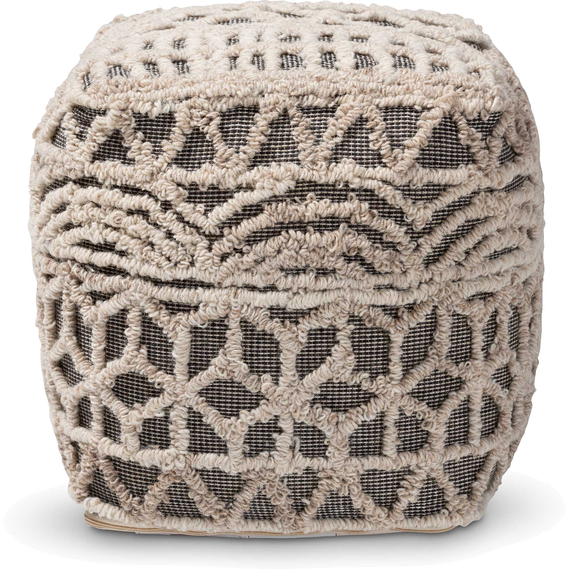 Ava Handwoven Cotton Pouf Beige/Brown - Image 2
