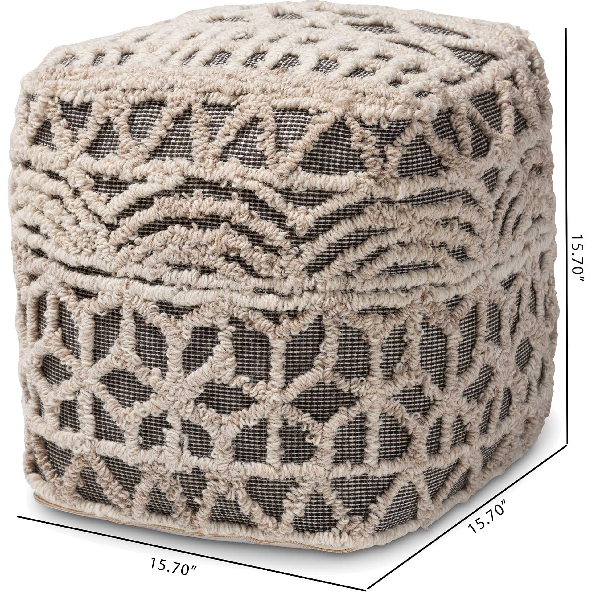 Ava Handwoven Cotton Pouf Beige/Brown - Image 4