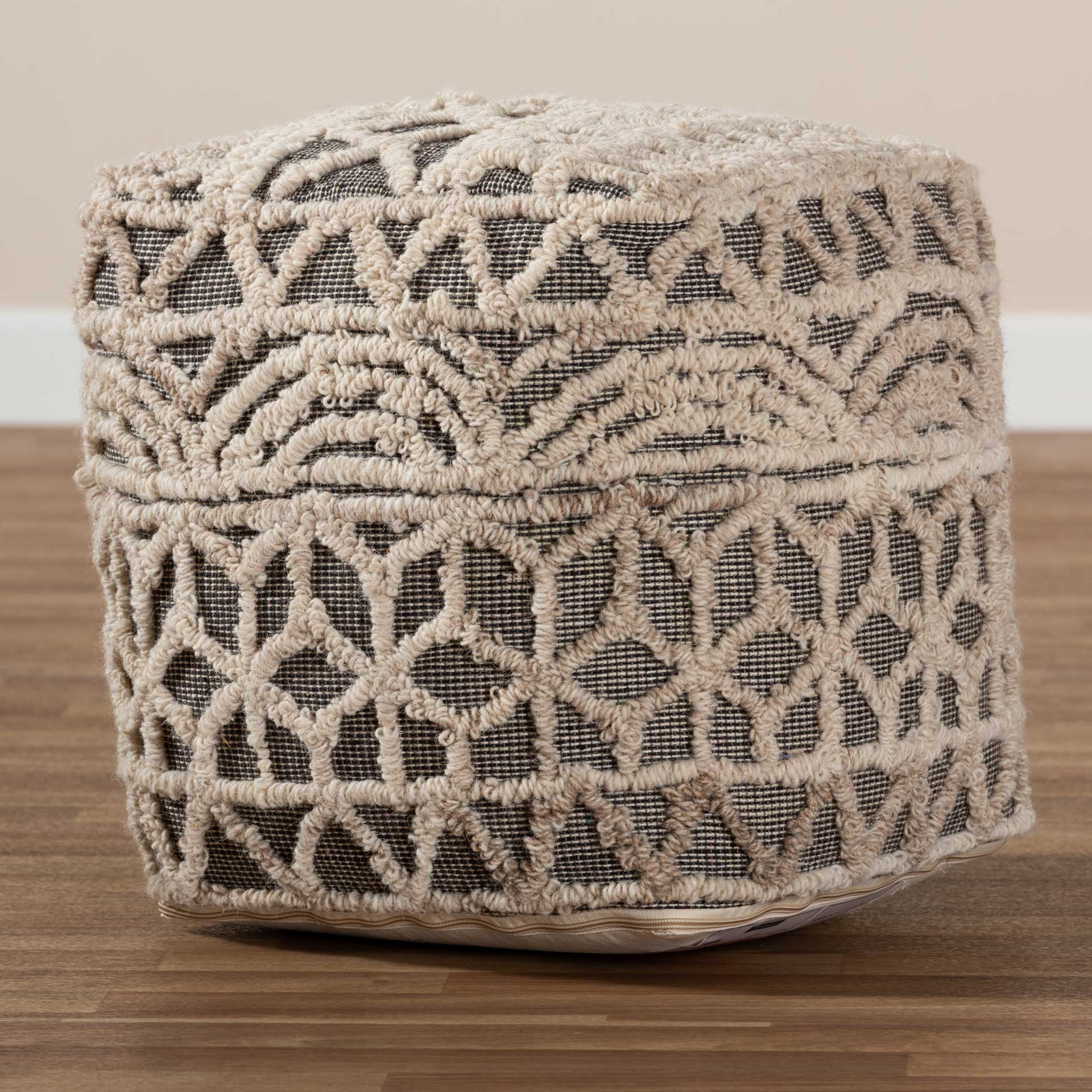 Ava Handwoven Cotton Pouf Beige/Brown - Image 5