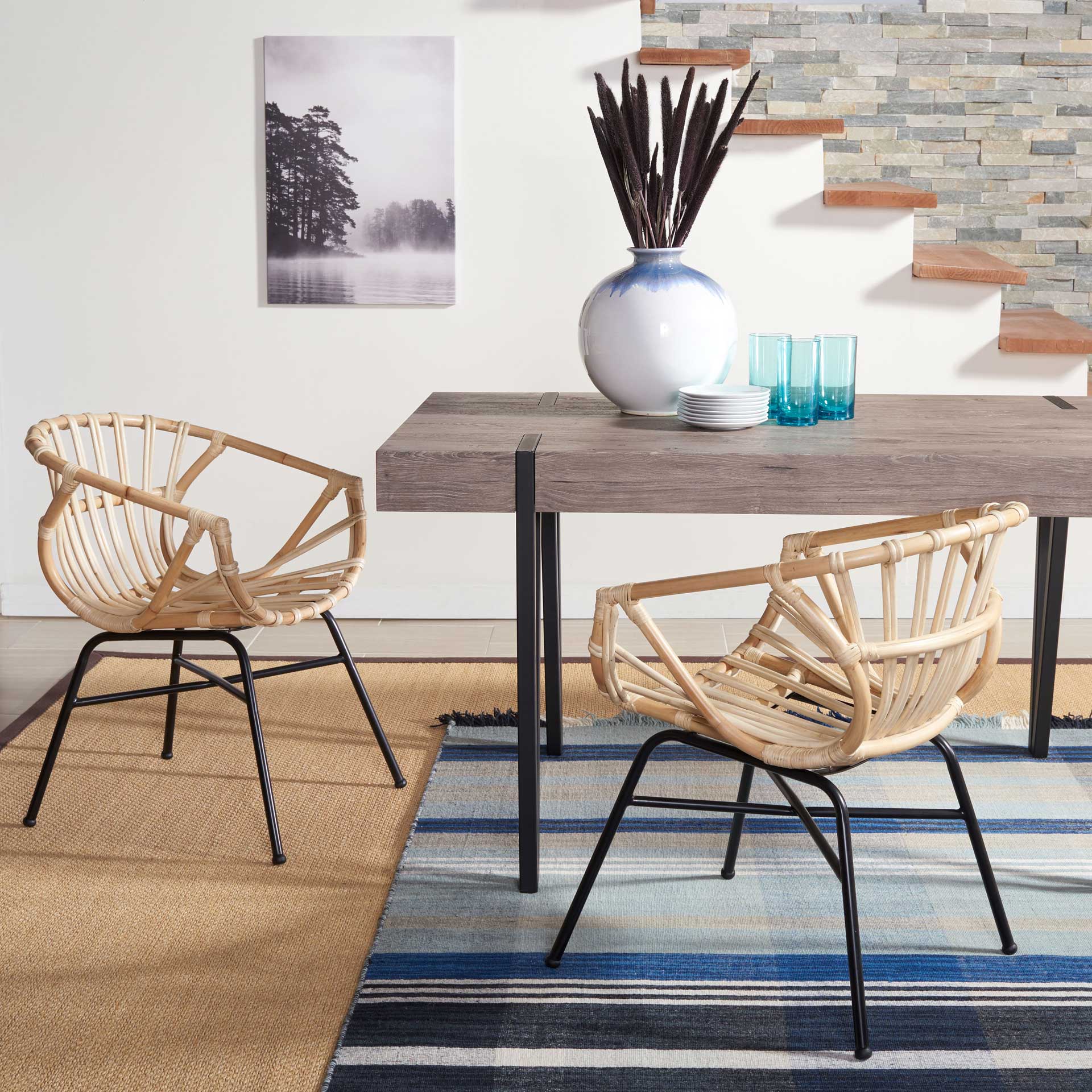 Ava Rattan Dining Chair Natural/Black (Set of 2) - Image 8
