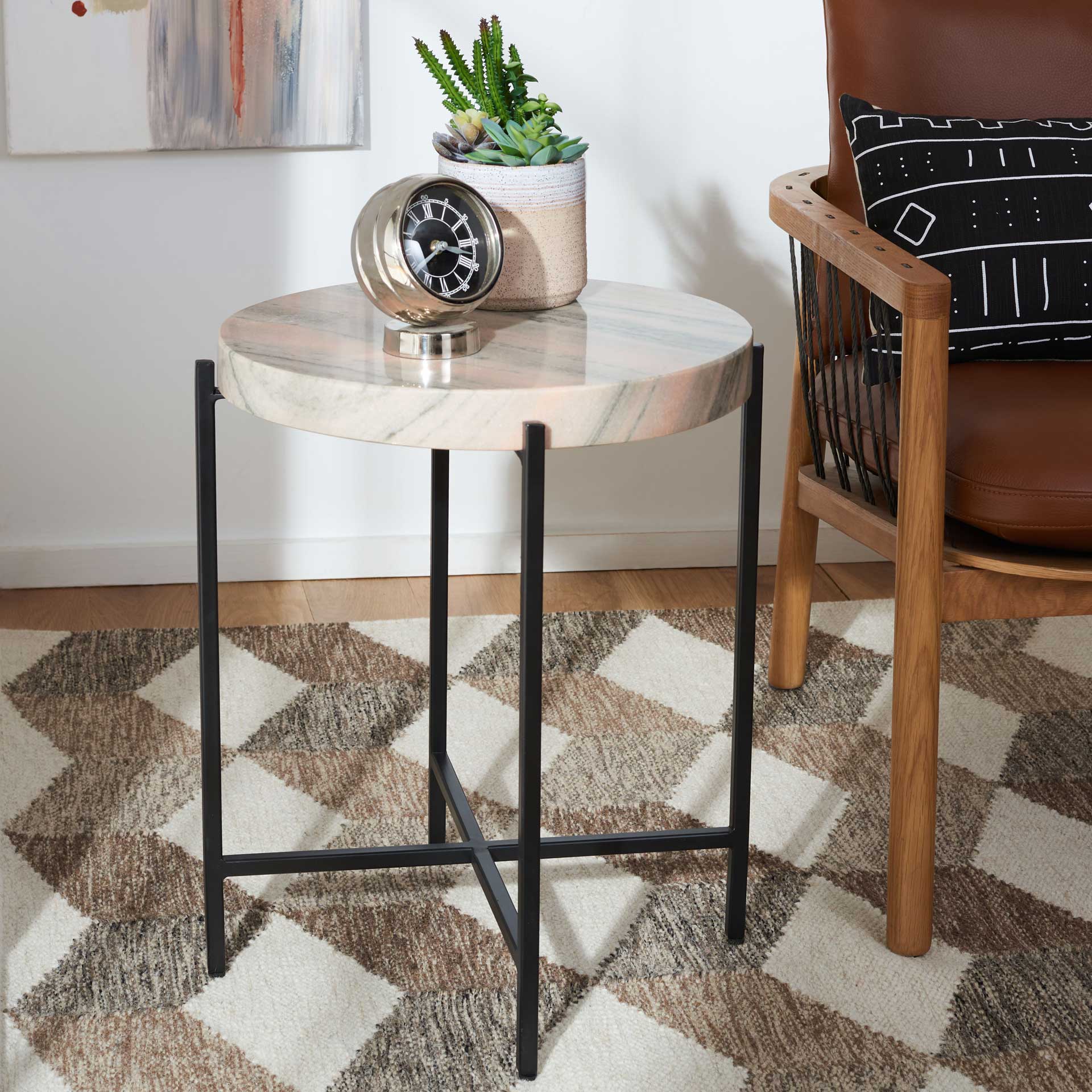 Azades Stone Top Accent Table Burnt Orange/Black - Image 4