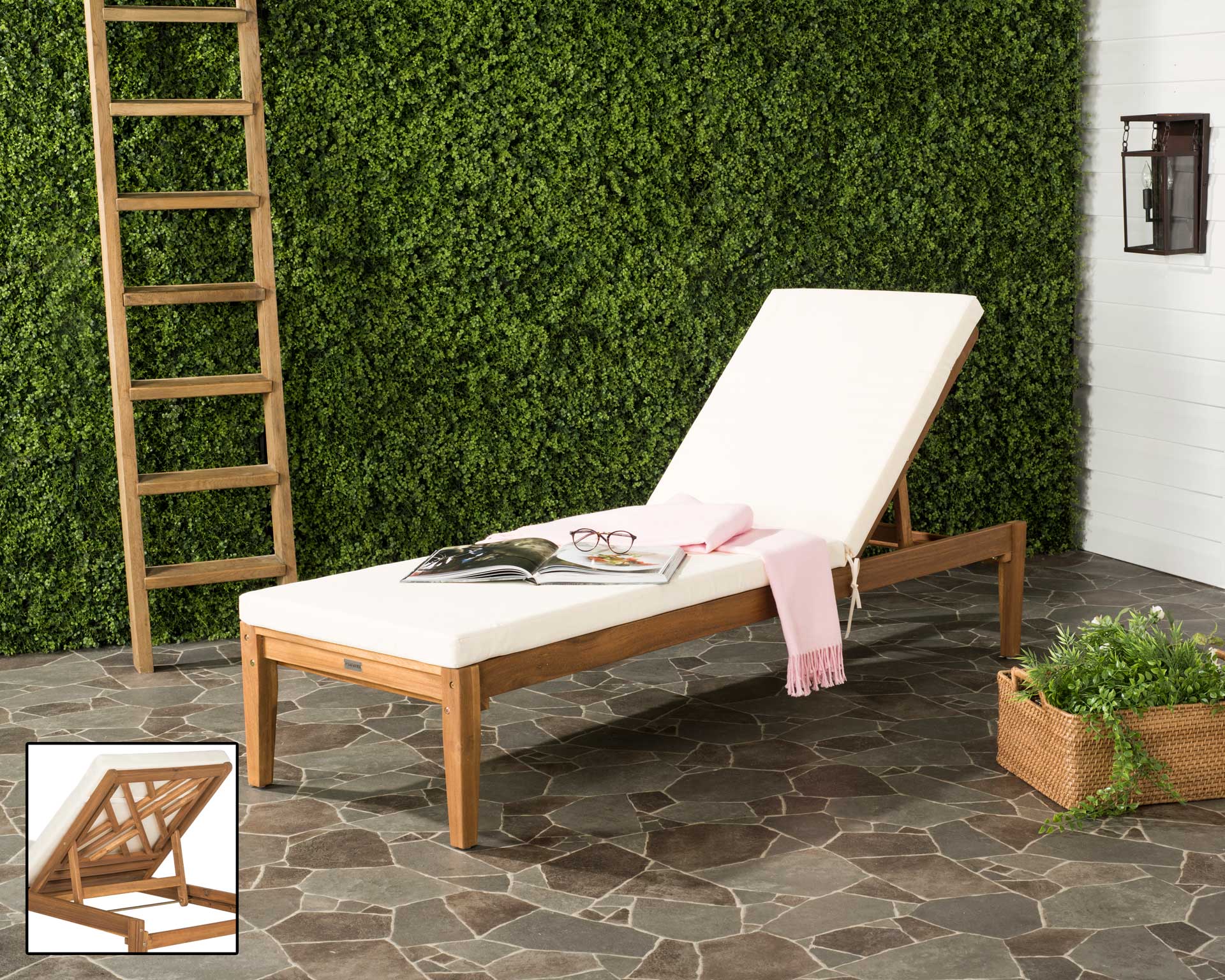 Azahar Acacia Sunlounger Teak Brown/Beige - Image 5