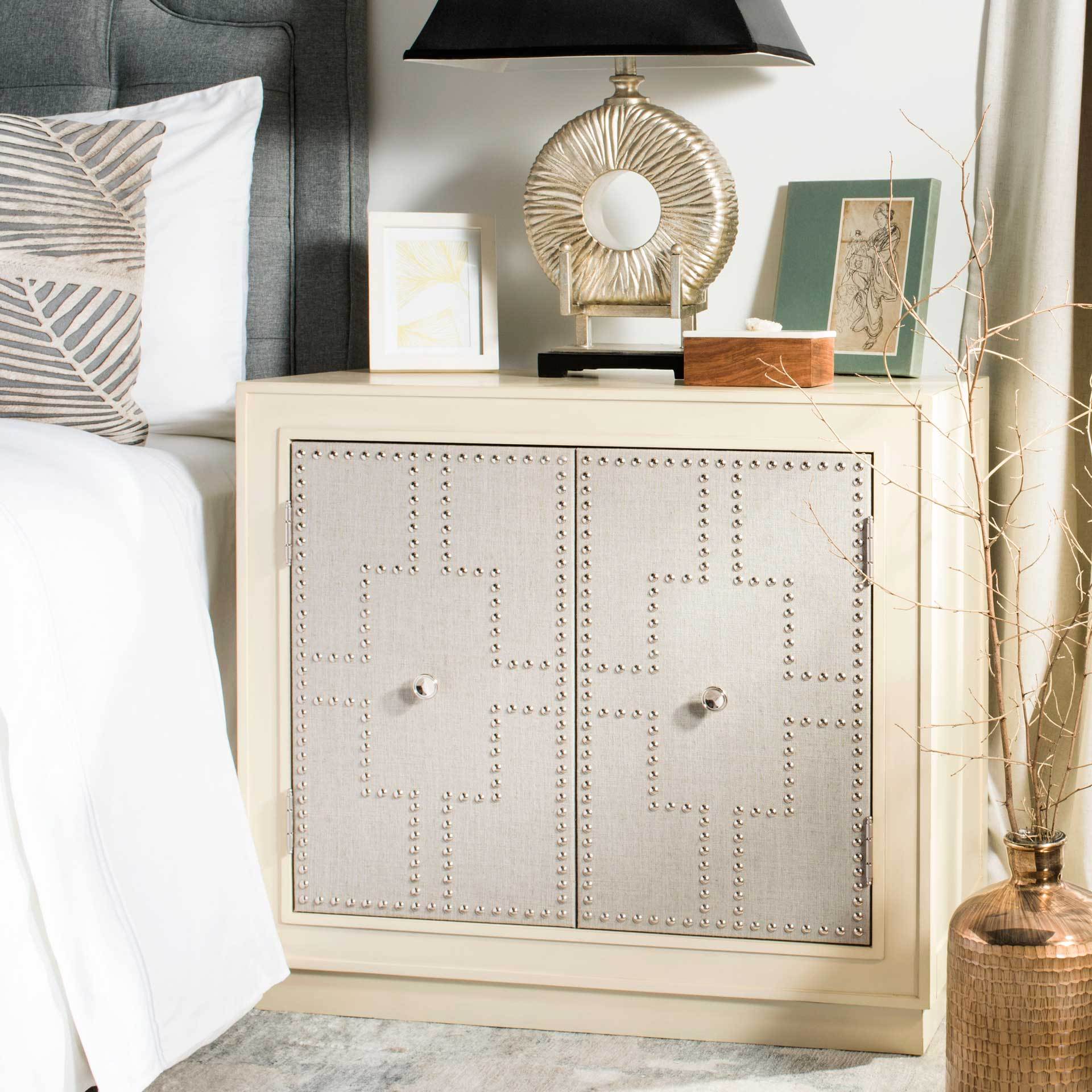 Azaria 2 Door Chest Antique Beige/Nickel/Mirror - Image 4