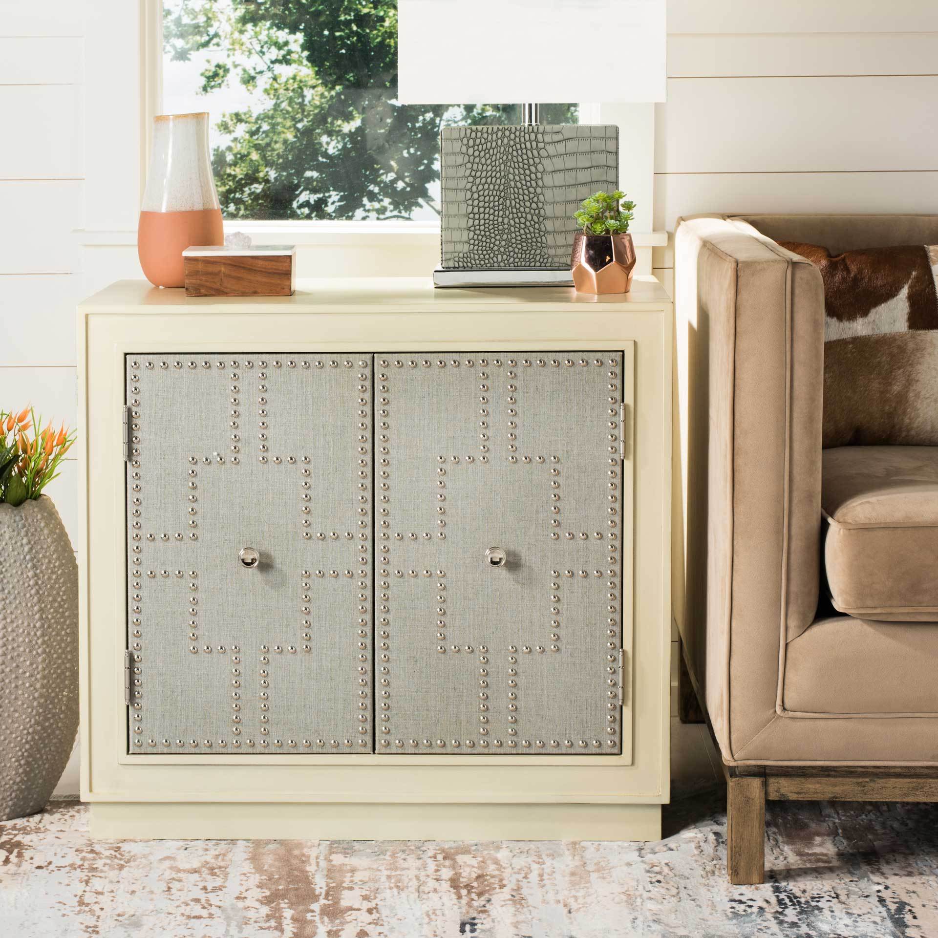 Azaria 2 Door Chest Antique Beige/Nickel/Mirror - Image 5