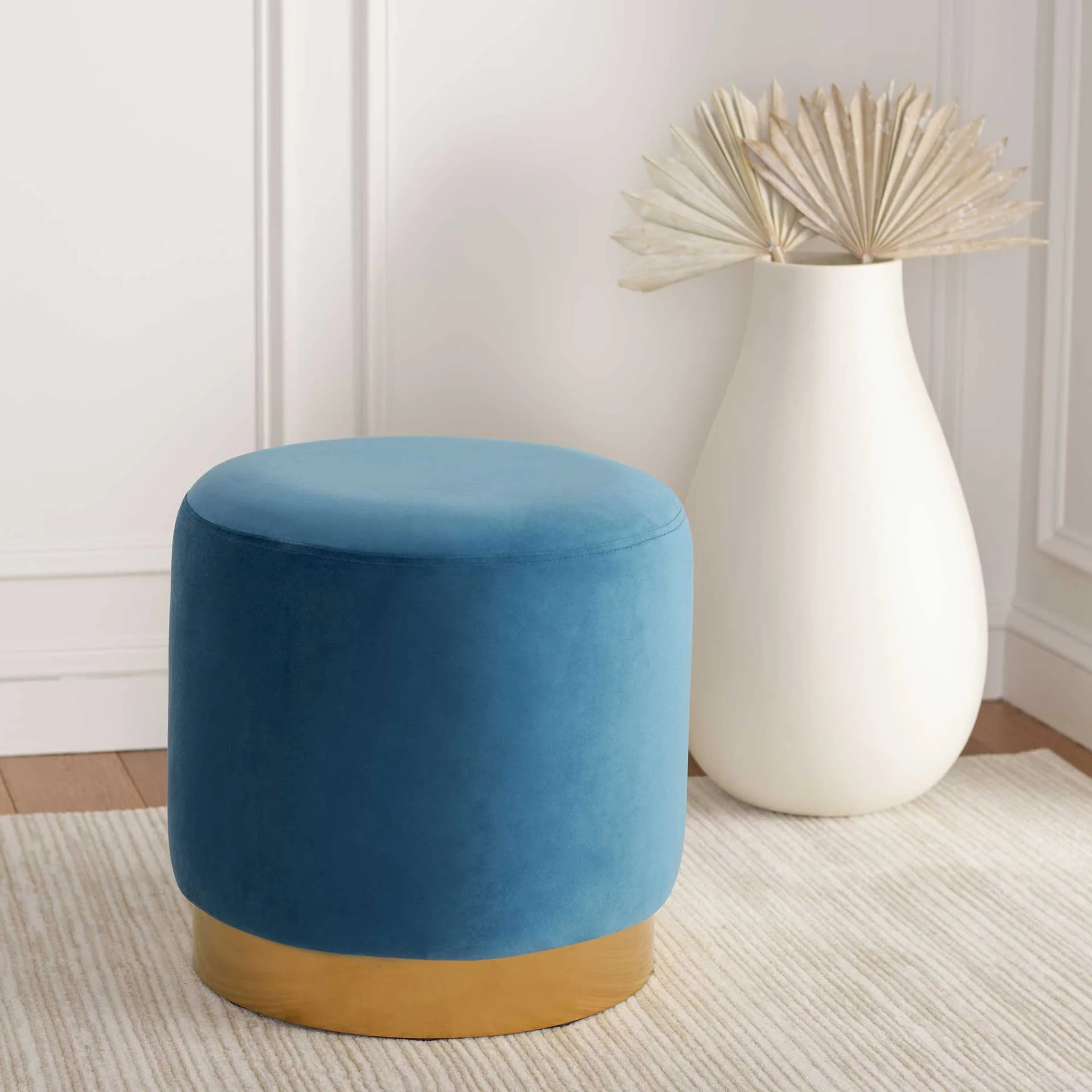 Azizi Round Ottoman Sky Blue/Gold - Image 3