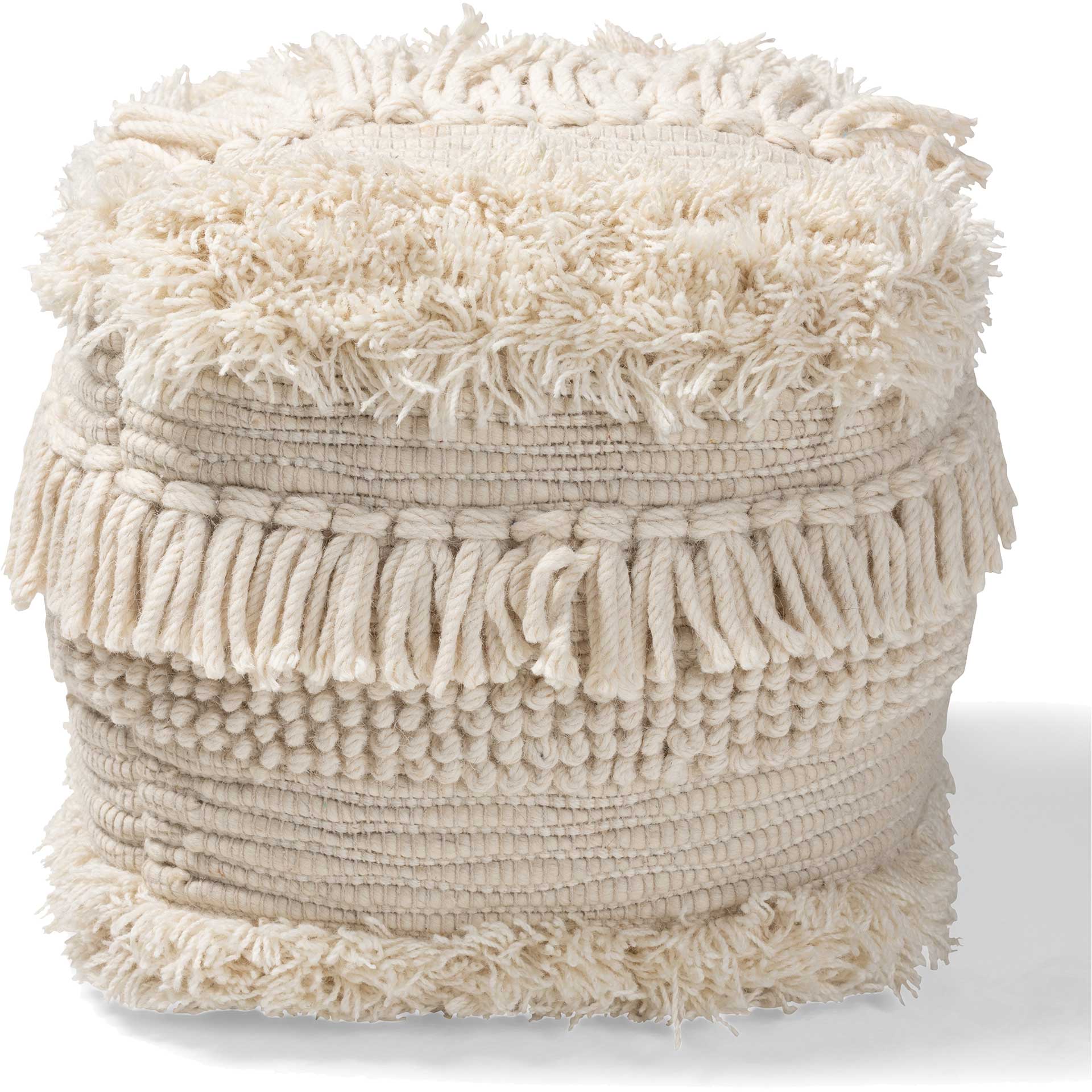 Bailey Handwoven Cotton Pouf Beige - Image 2