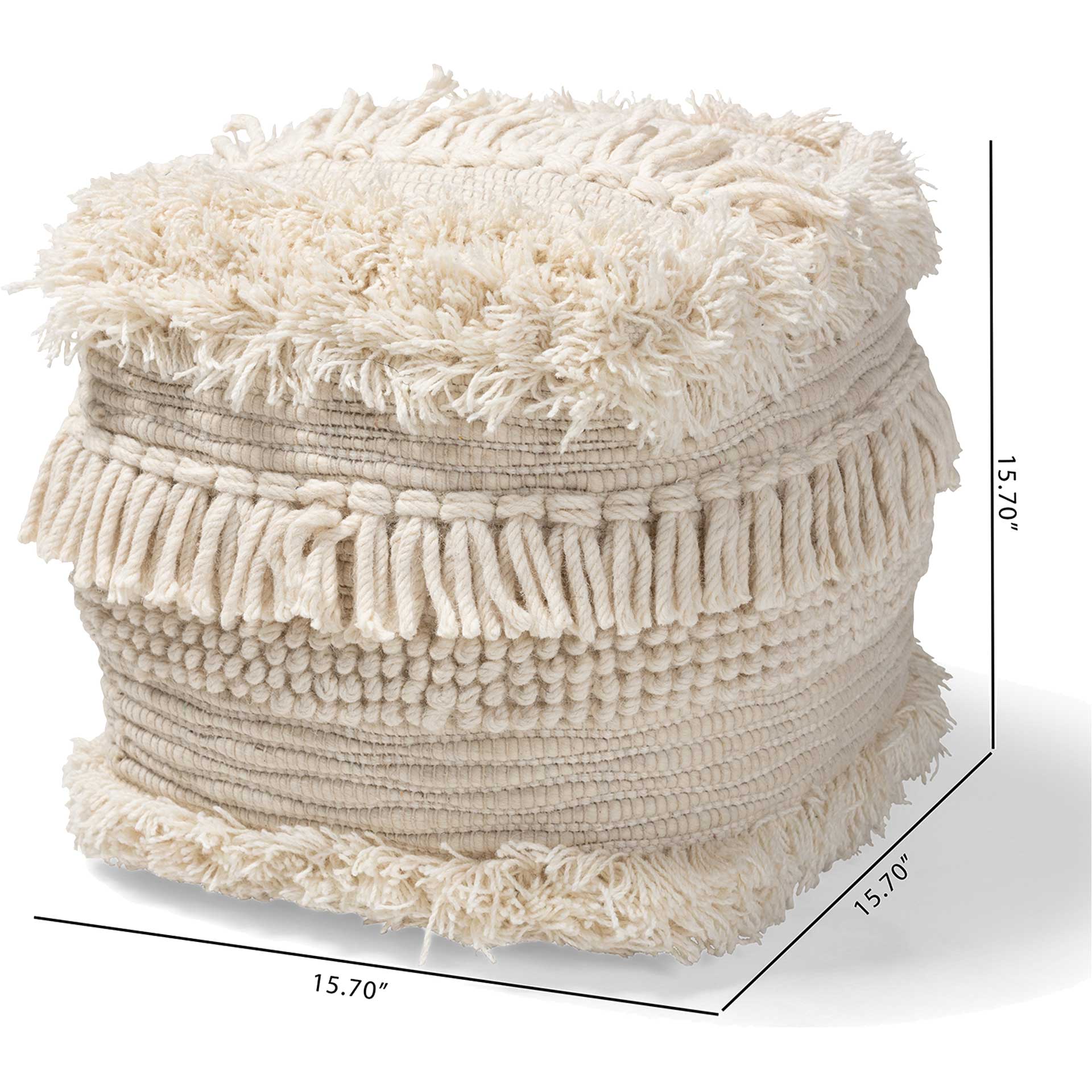 Bailey Handwoven Cotton Pouf Beige - Image 4