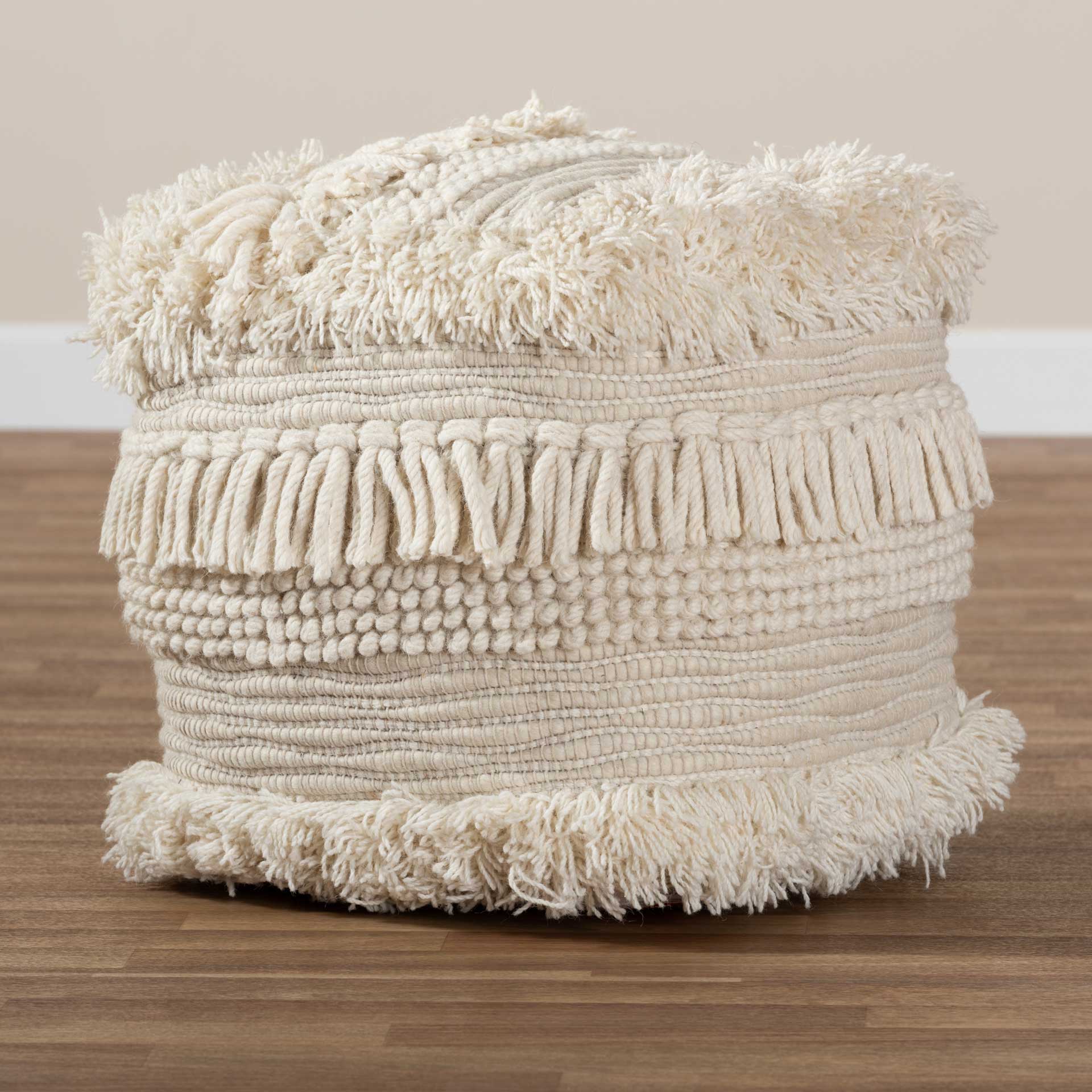 Bailey Handwoven Cotton Pouf Beige - Image 5