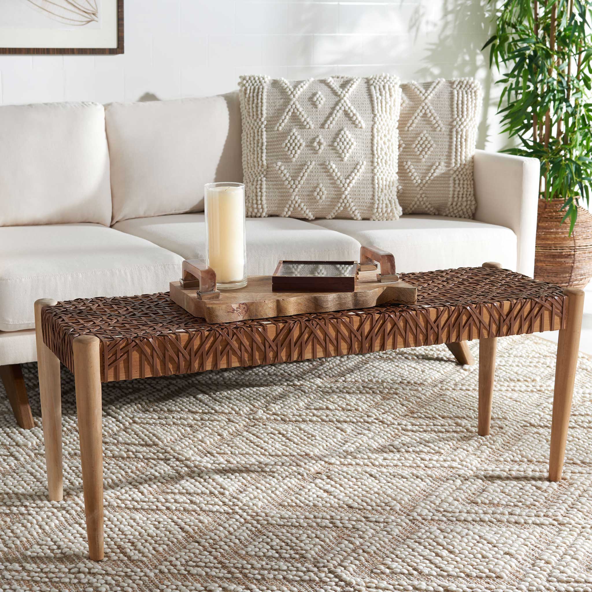 Baize Leather Weave Bench Light Honey/Natural - Image 9
