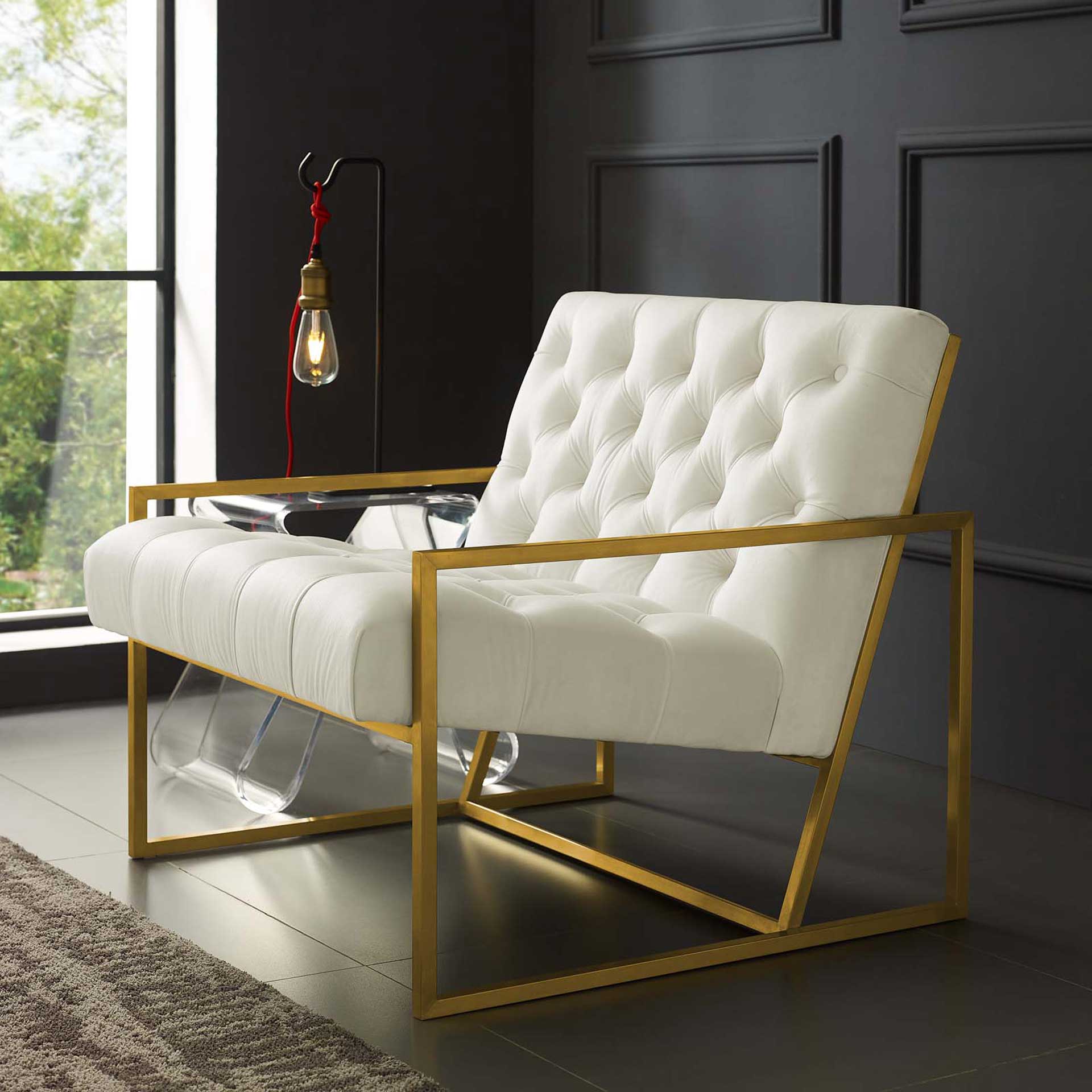 Ballston Velvet Accent Chair Ivory - Image 4