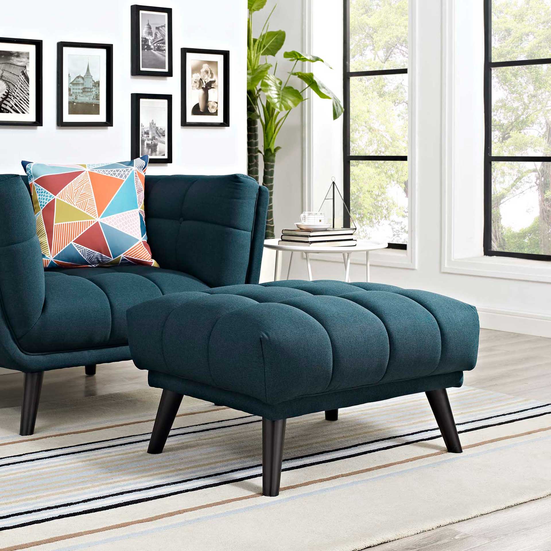 Banister Upholstered Fabric Ottoman Blue - Image 4