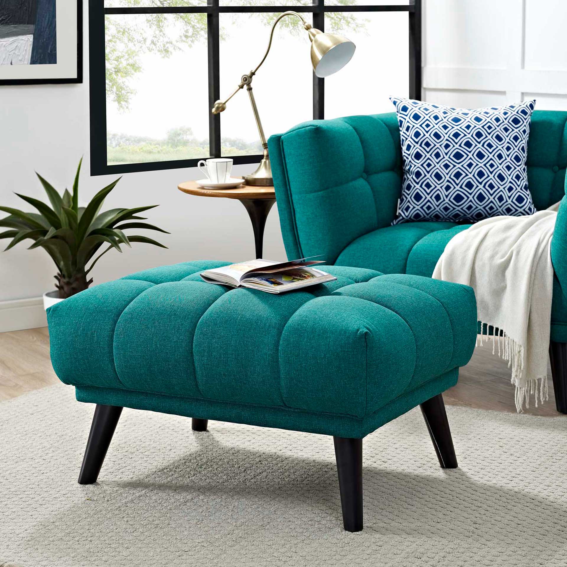 Banister Upholstered Fabric Ottoman Teal - Image 4