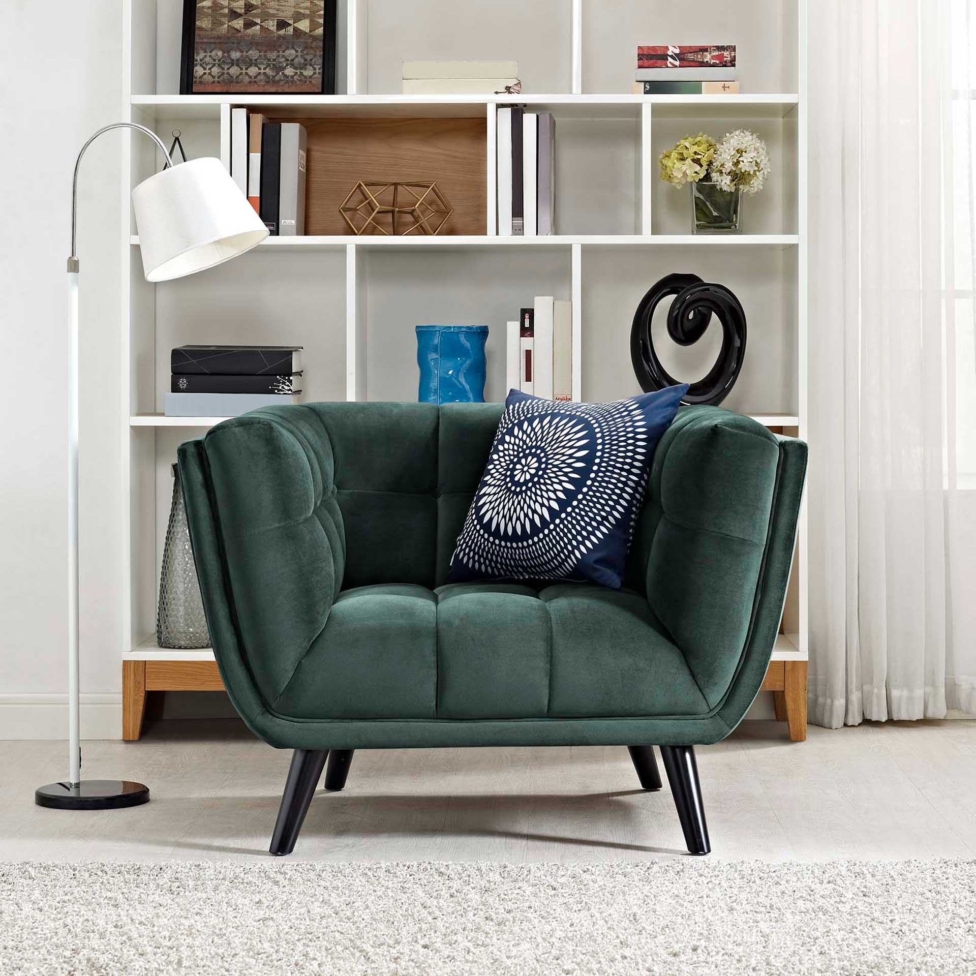 Banister Velvet Armchair Green - Image 4