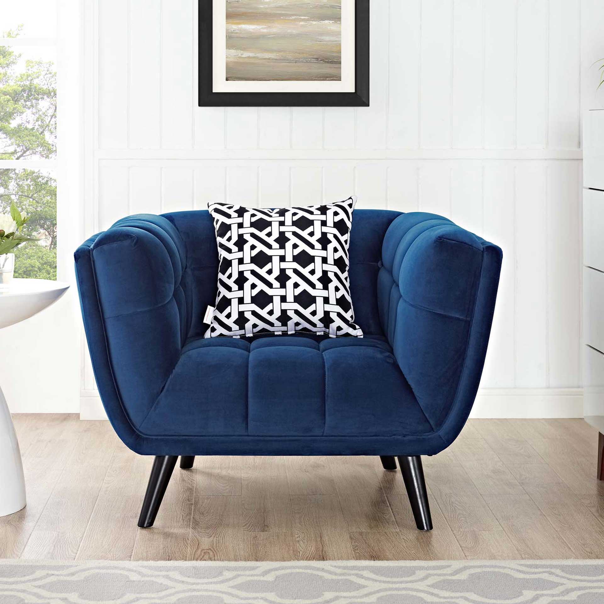 Banister Velvet Armchair Navy - Image 4