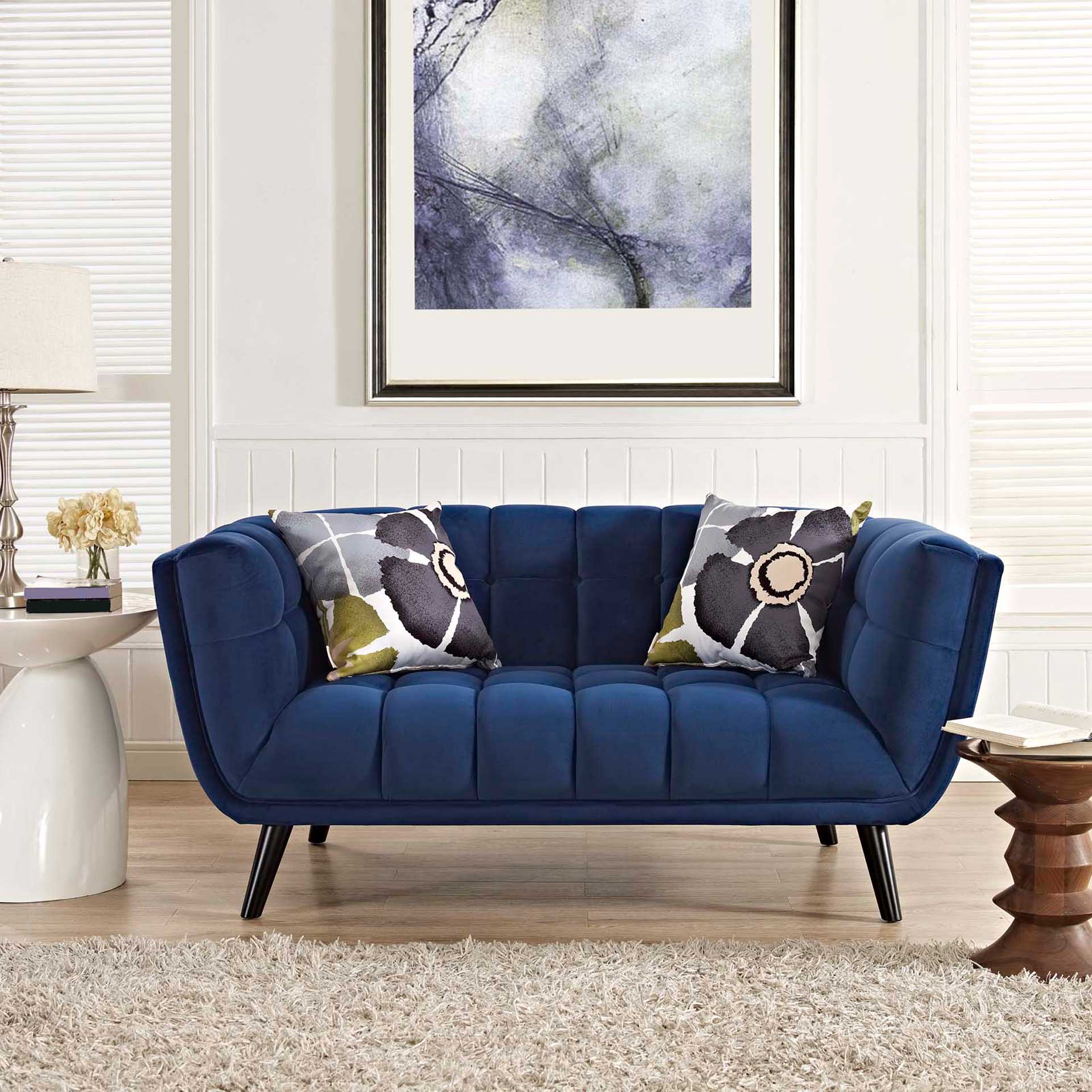 Banister Velvet Loveseat Navy - Image 4