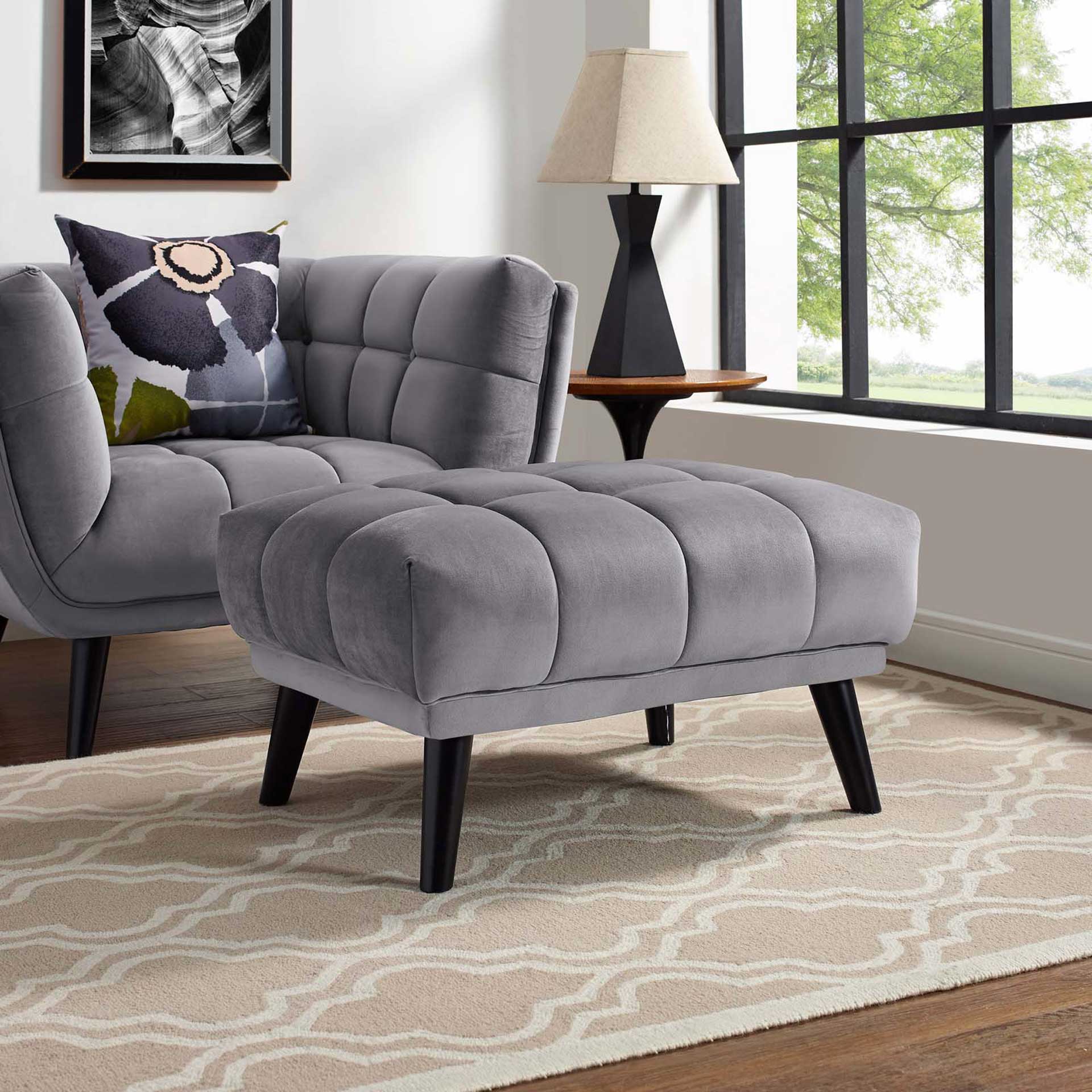 Banister Velvet Ottoman Gray - Image 4