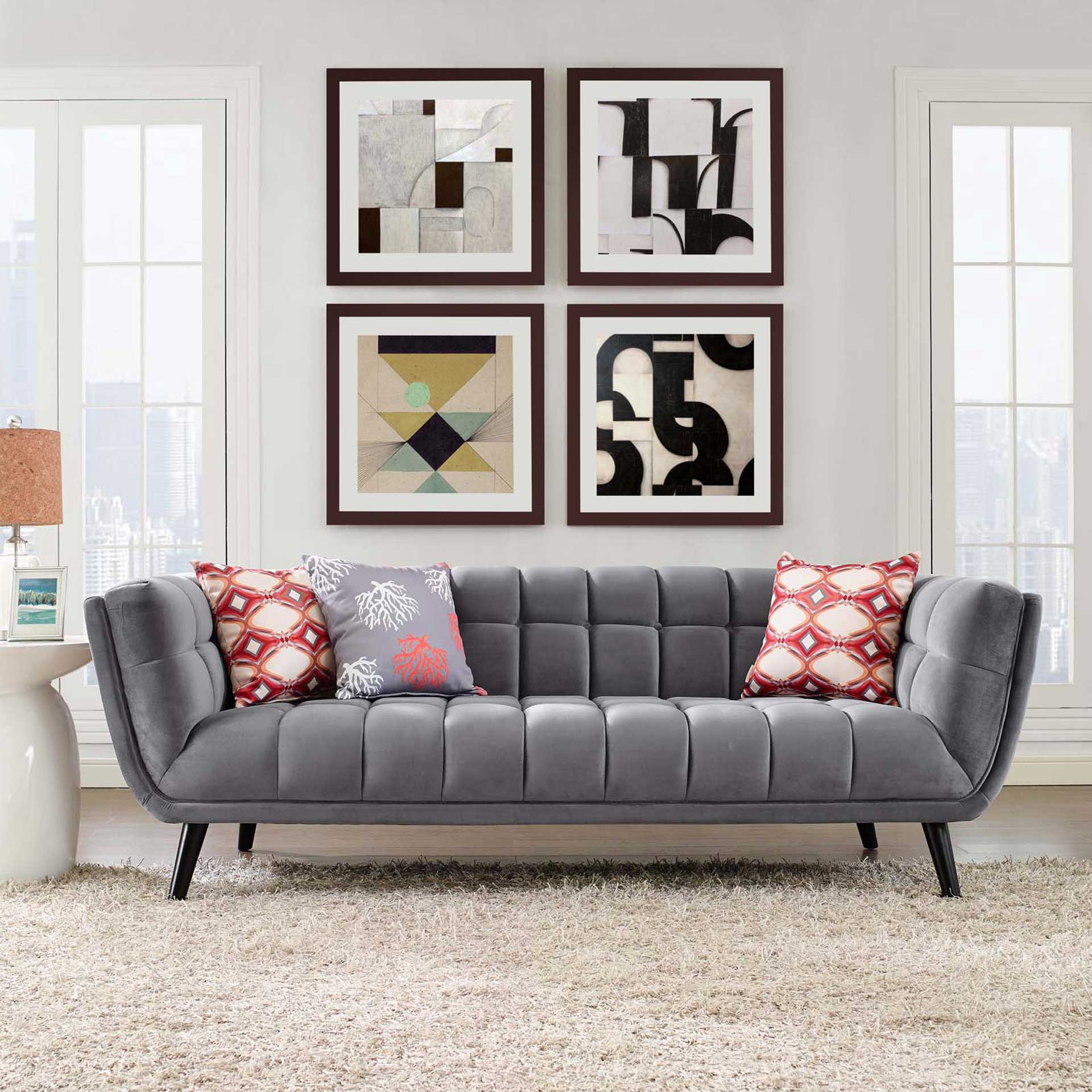 Banister Velvet Sofa Gray - Image 4