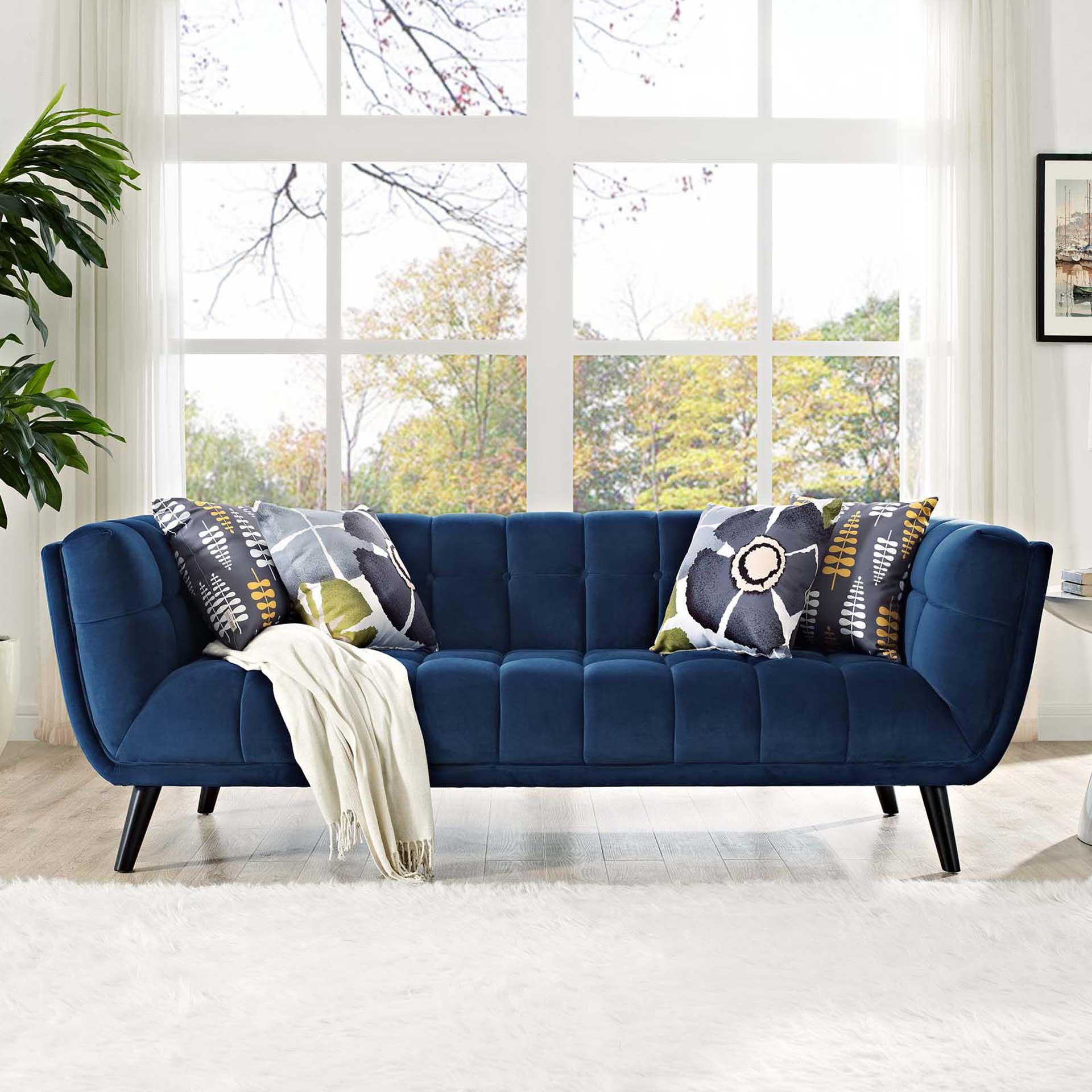 Banister Velvet Sofa Navy - Image 4