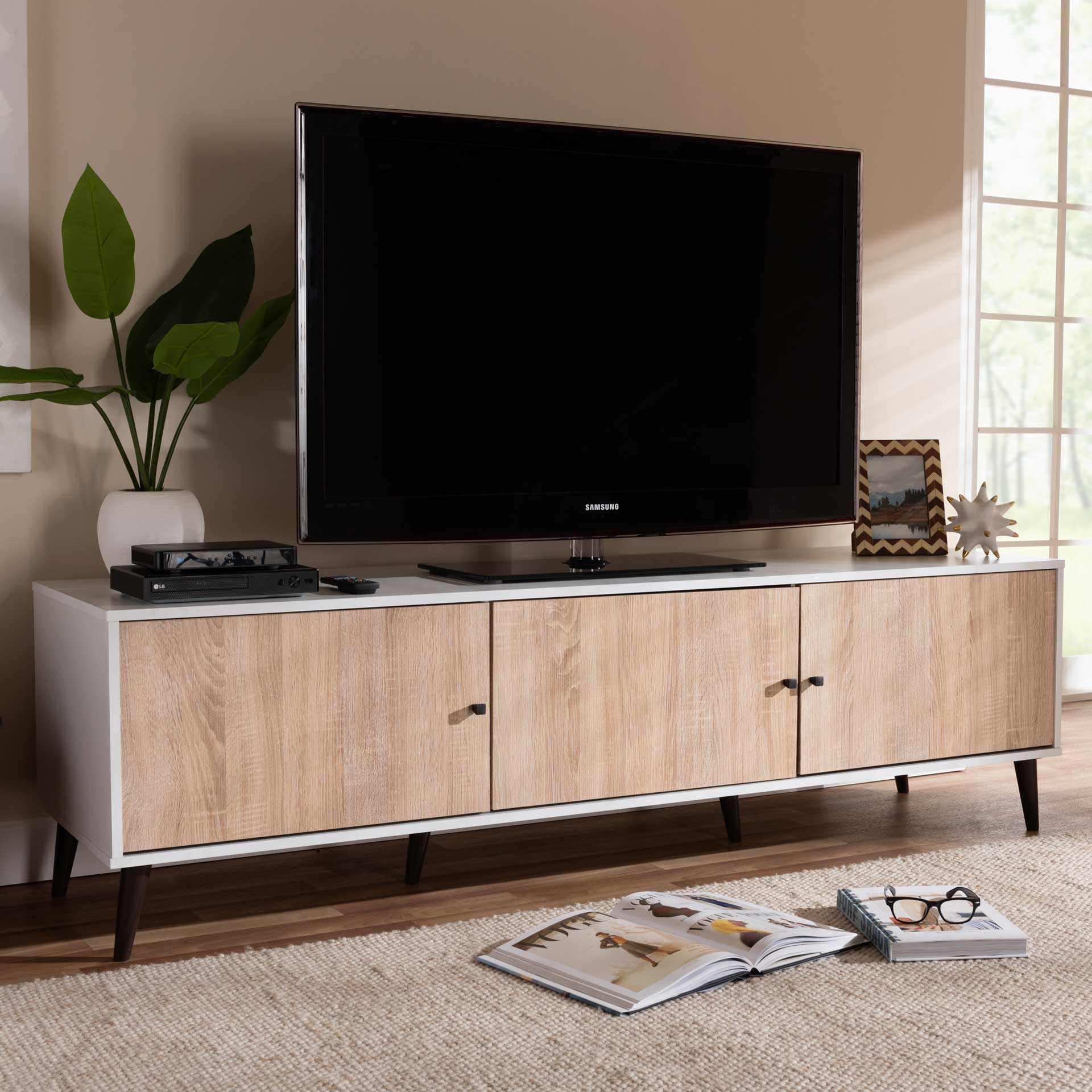 Barbara 6-Shelf TV Stand White/Oak - Image 9