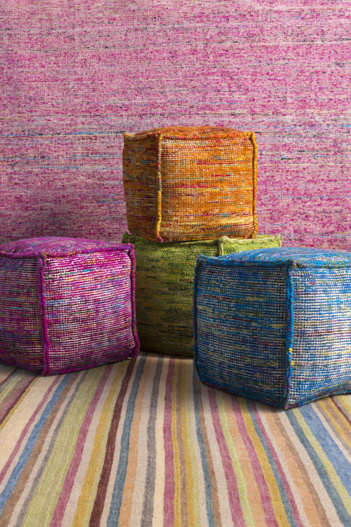Bazaar Striped Orange Cube Pouf - Image 2