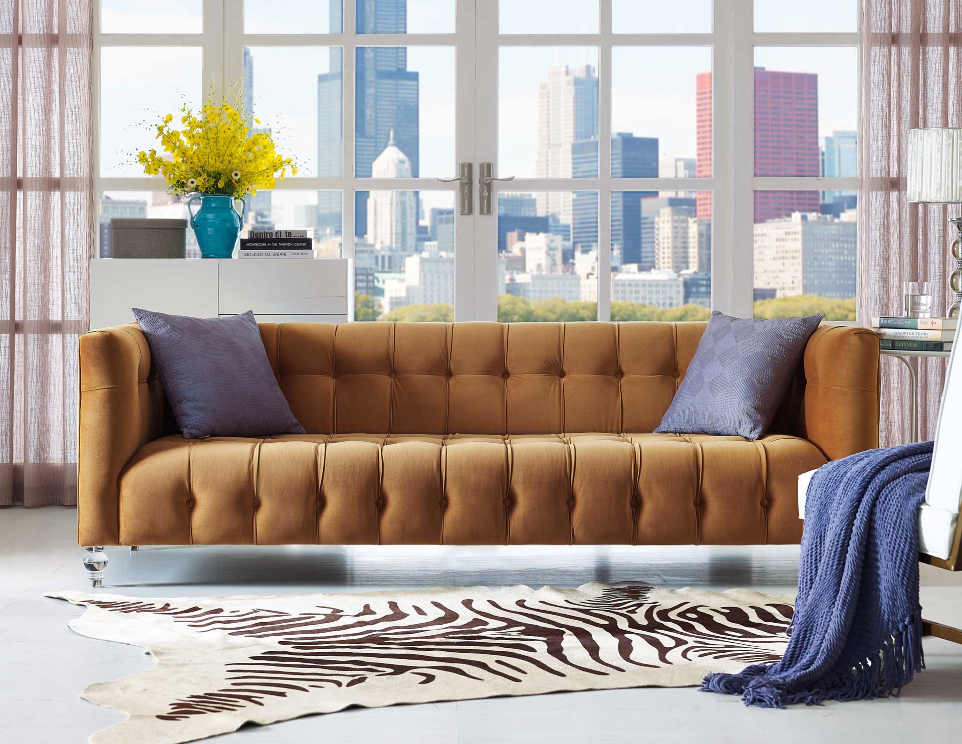 Beatrice Velvet Sofa Cognac - Image 6